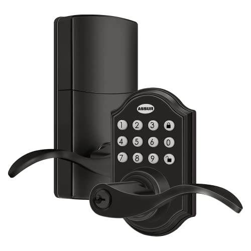 Smart Keyless Entry Door Lock - ASSUR Electronic Lever Handle Deadbolt with One-Touch Locking, 50 User Codes for Home, Office, Condo, Garage & Rental Properties (Black) | Secure & Convenient Keyless Access for Front Doors, Back Doors & Rental Units
