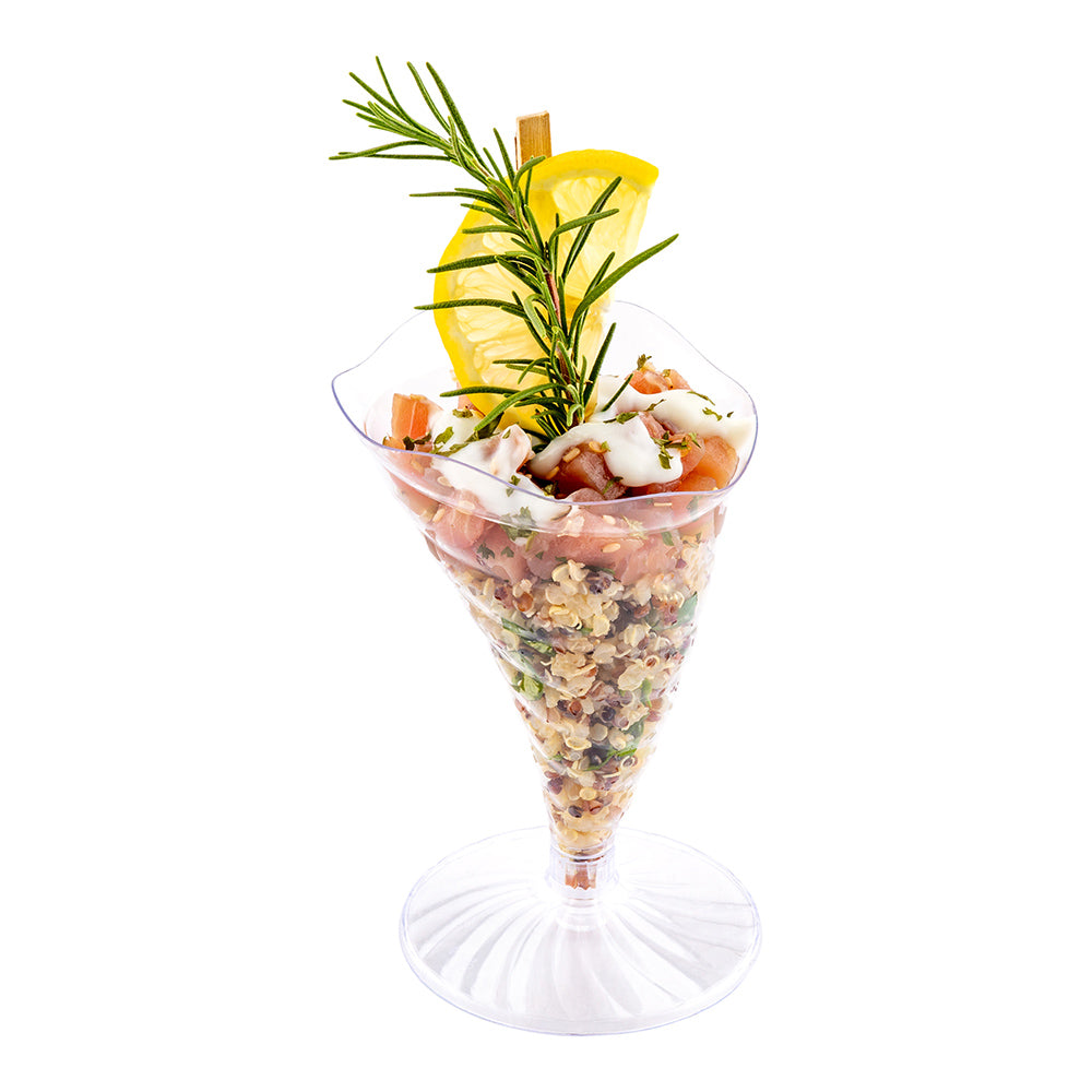 100 Pack 3 oz Clear Plastic Nautilus Appetizer Cones with 100 Silver Mini Forks - Perfect for Party Appetizers, Wedding Receptions & Cocktail Events