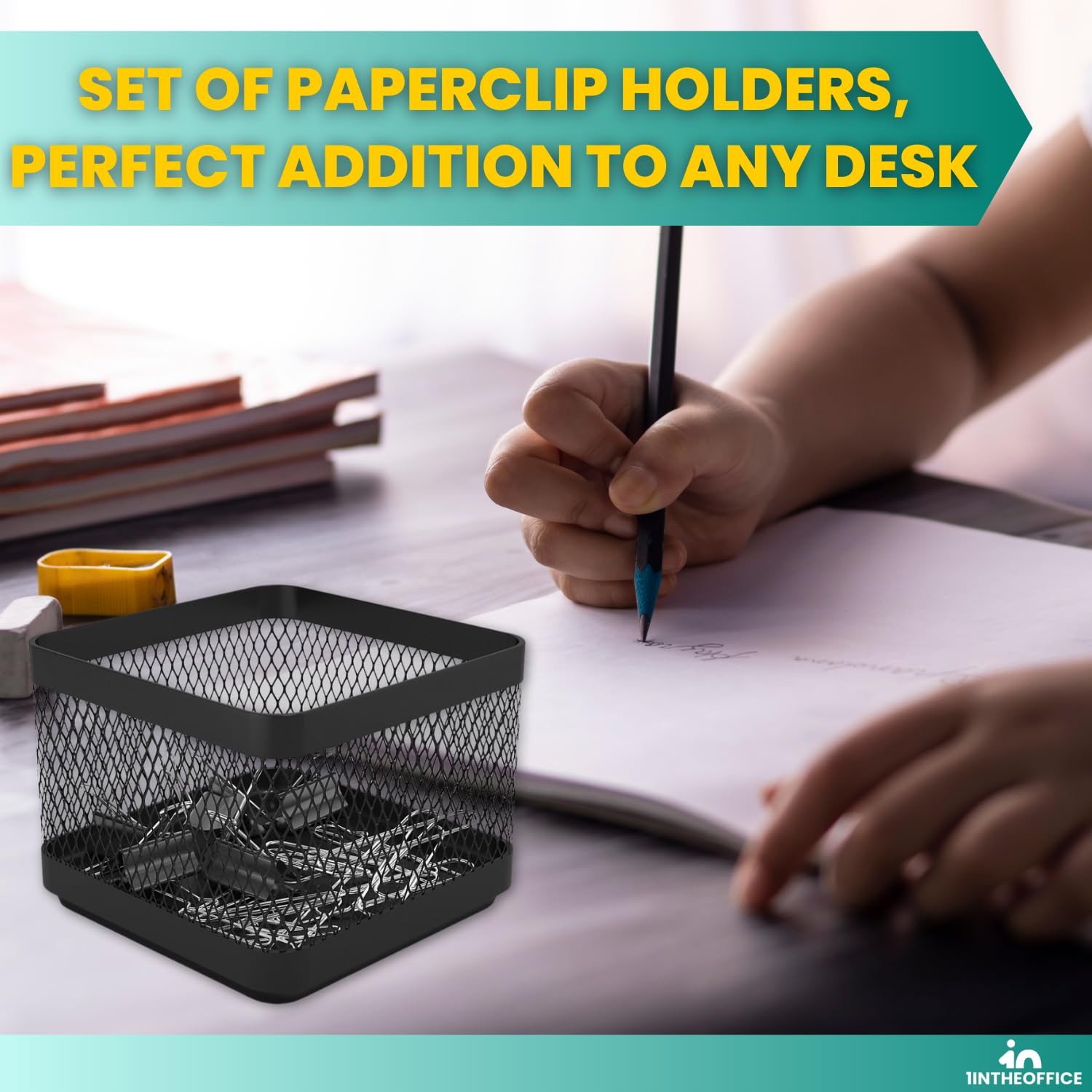 1InTheOffice Mesh Paperclip Holder for Desk - 2 Pack Desk Organizer for Paper Clips, Staples & Office Supplies | Perfect for Home, Office & School Organization