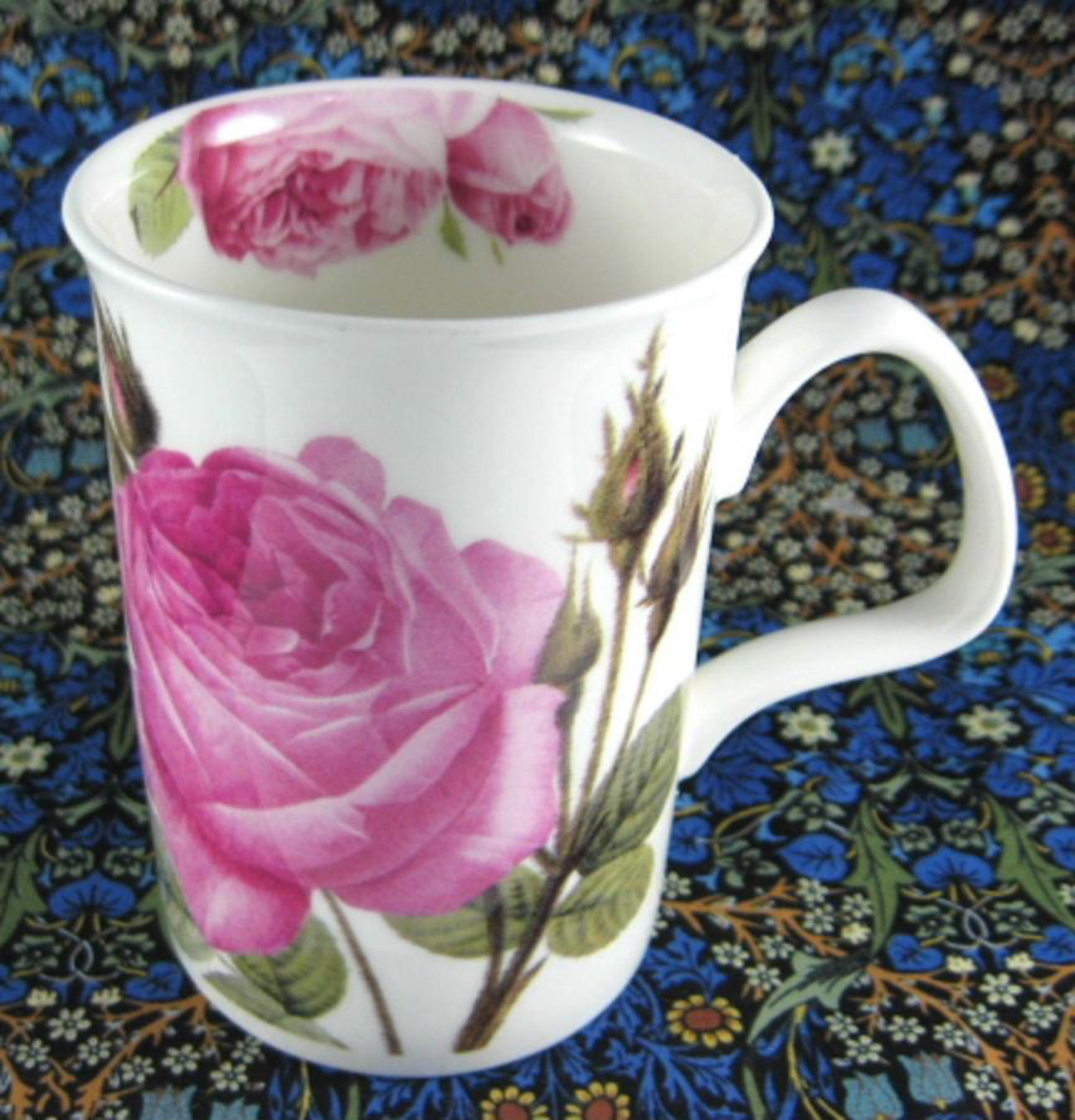 Kirkham English Bone China Mug - Pink Maroon Roses Design, Elegant Tea & Coffee Cup for Home, Office, or Gift