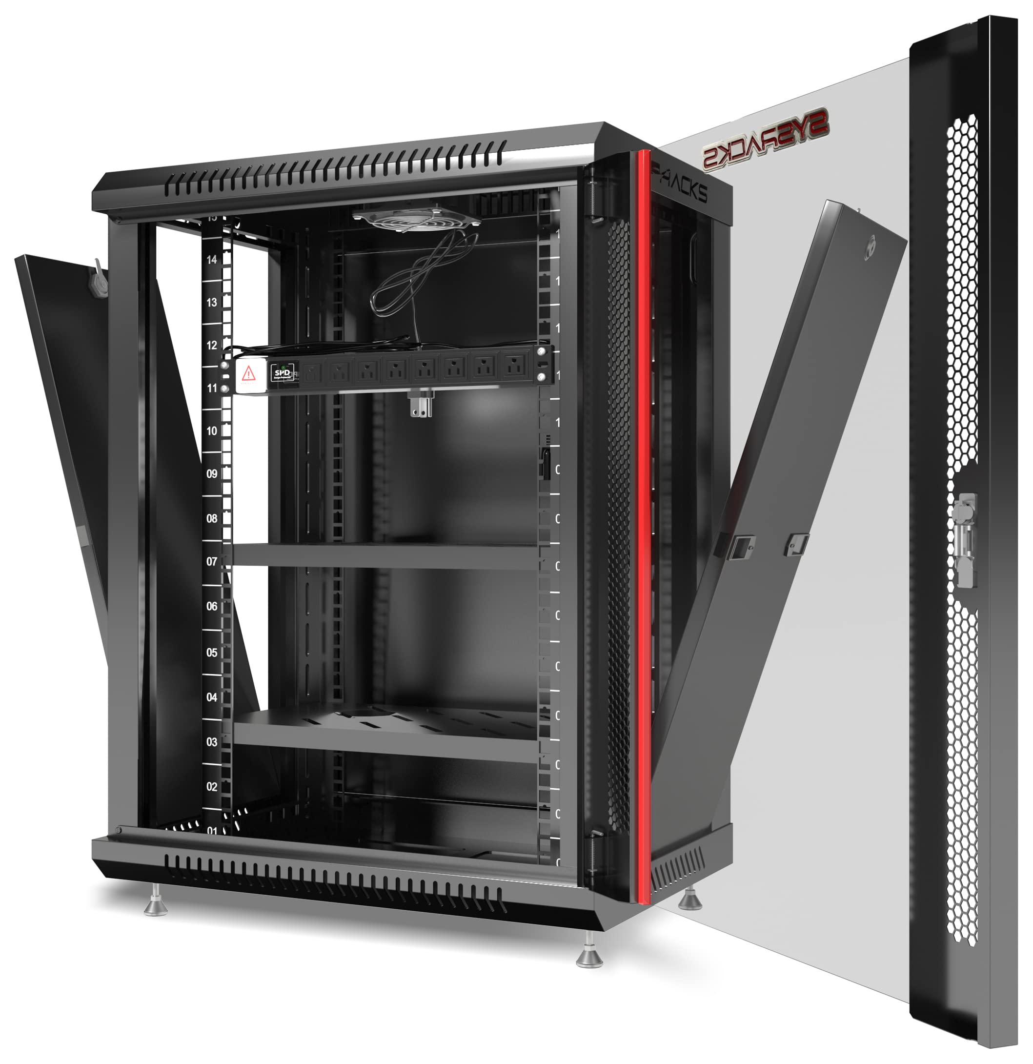 19U Wall Mount Server Rack Cabinet - Lockable 19 Inch Network Enclosure for IT/AV Equipment with Power Bar, Adjustable Shelf & Cooling Fan (24