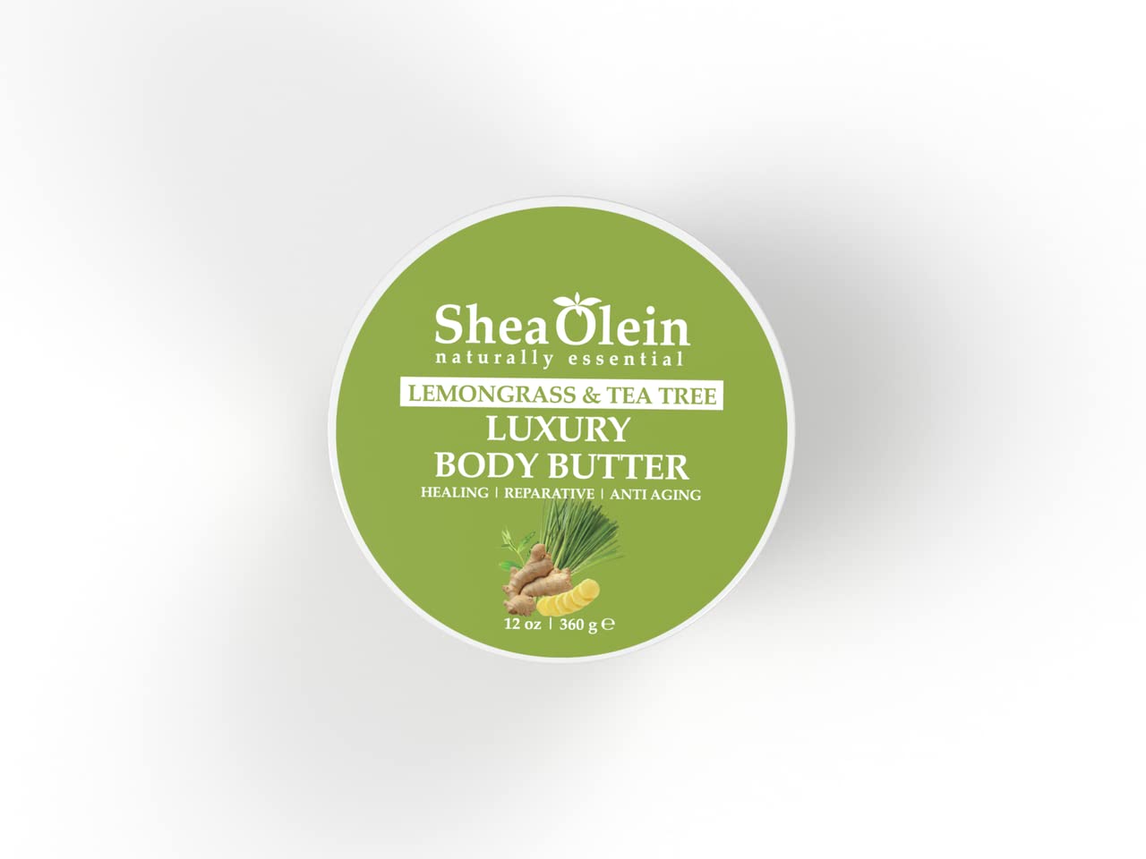 Pure Shea Olein Luxury Body Butter - Lemongrass & Tea Tree Scented, 12oz | Deep Moisturizing & Nourishing for Dry Skin | Perfect for Spa Days, Post-Shower Hydration & Gift Sets