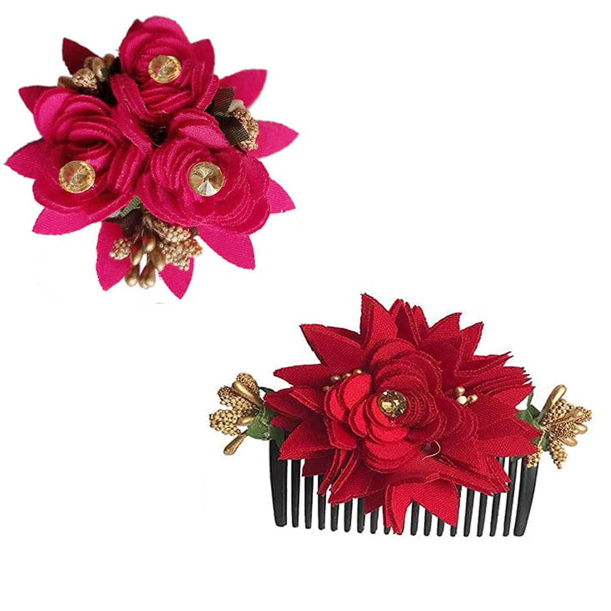 VinshBond New Side Clip & Flower Comb Hair Accessories Set - 2 Pack Multicolor Hair Clips for Women & Girls - Perfect for Weddings, Parties & Everyday Styling