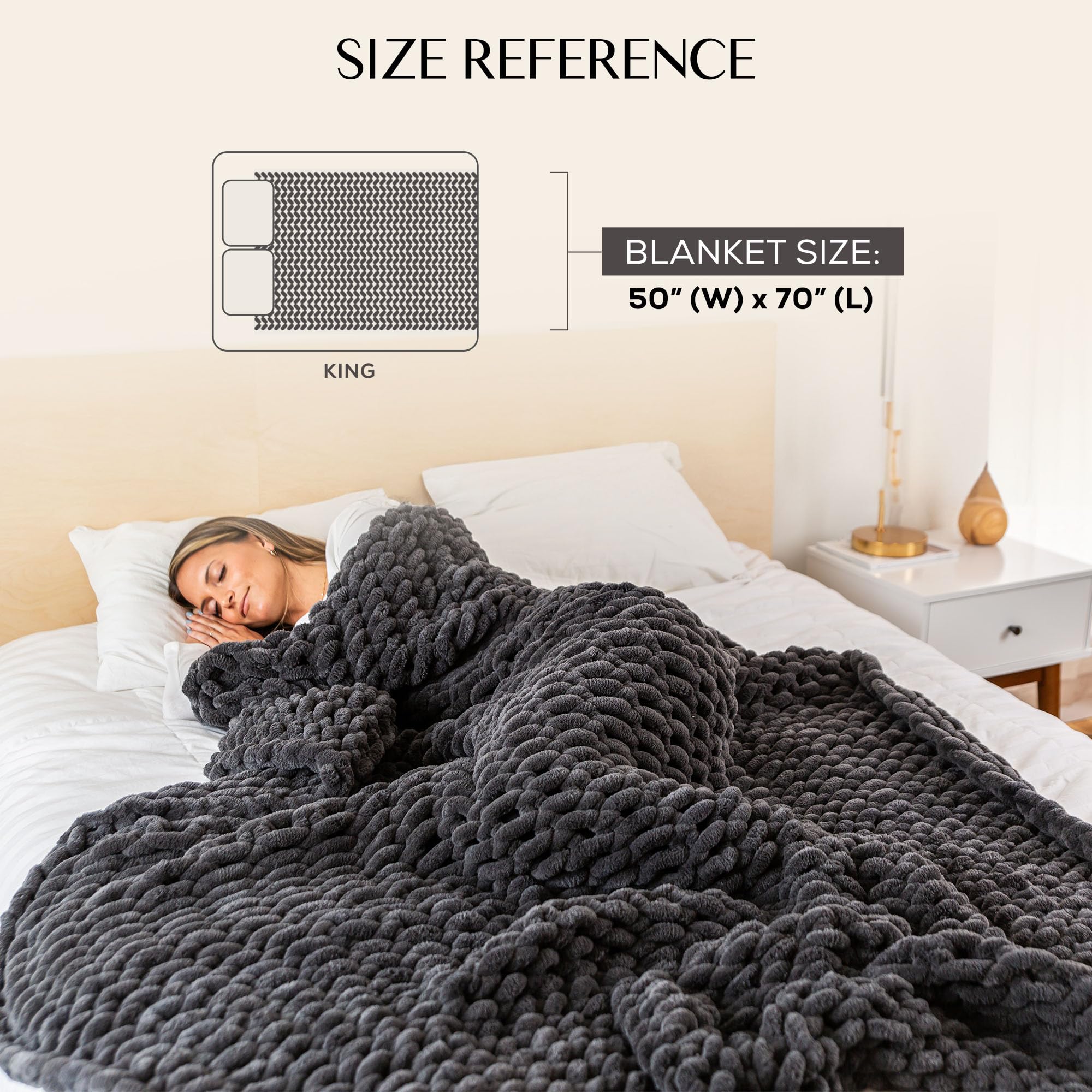 Luxury SAMIAH Chunky Knit Blanket 50x70 Inches - Soft Grey Chenille Cable Knit Throw for Couch, Bed & Home Decor | Thick Yarn Knitted Blanket Perfect for Living Room, Bedroom & Boho Style | Cozy Winter Blanket for Netflix Nights & Family Gatherings
