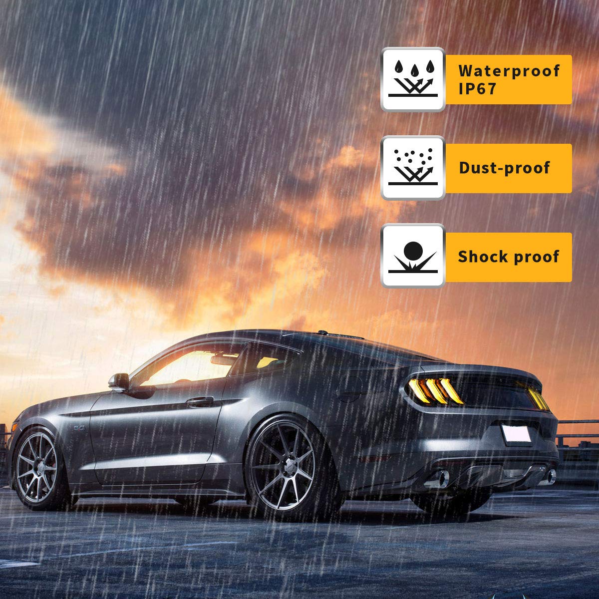 VLAND LED Tail Lights for Ford Mustang 2015-2020 - Sequential Amber/Red Turn Signals, 5 Lighting Modes, Clear Lens (Pair for Driver & Passenger Sides) - Upgrade Your Mustang's Style & Safety for Night Driving & Car Shows