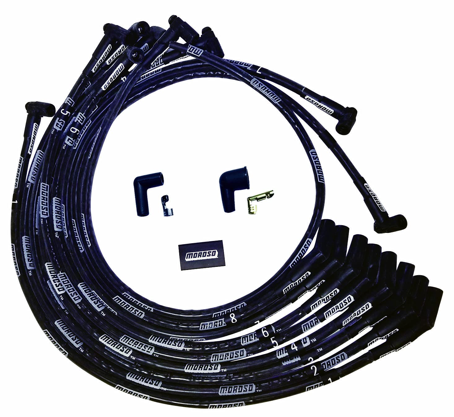 Moroso 51572 Ultra Series Black Sleeved Spark Plug Wires for Ford 351W - 135 Degree Plug Ends & HEI Distributor Compatible - High Performance Ignition Wires for Classic Cars & Hot Rods