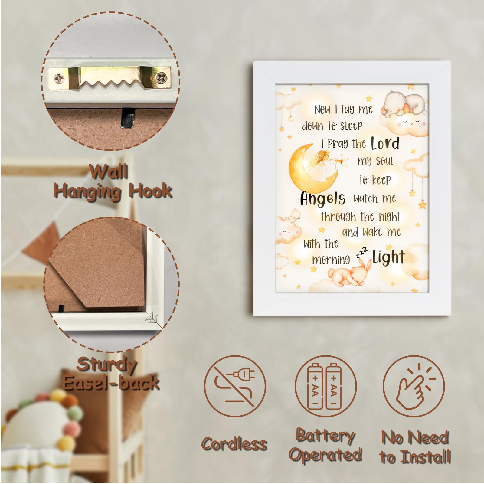 YLOVAN Baptism Gifts for Girls & Boys - Baby Christening Night Light Frame with Prayer Verse | Catholic Godparent Gifts, Nursery Decor for Bedtime | Perfect for Baptism, Dedication & Baby Showers (White)