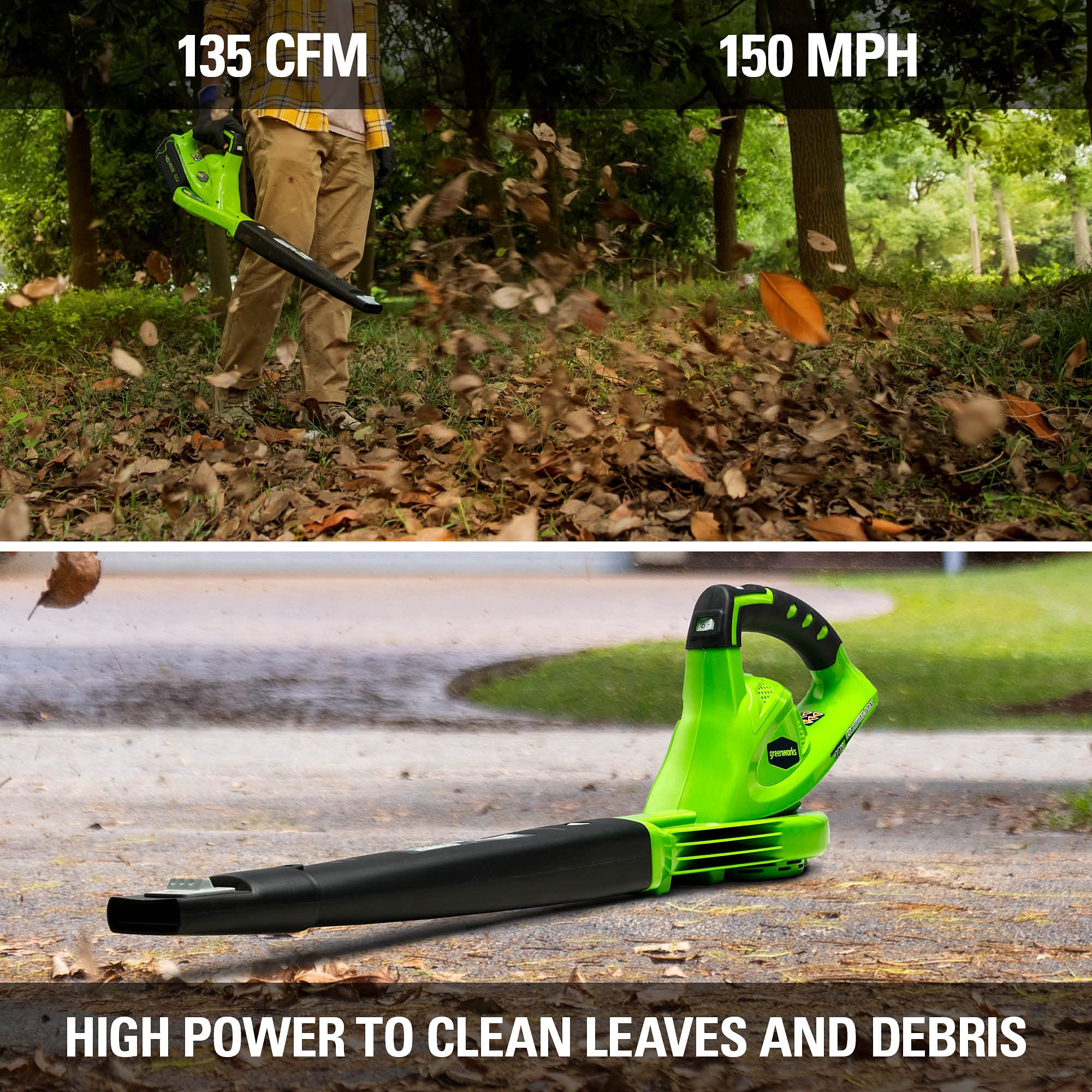 Greenworks 40V 150 MPH Cordless Leaf Blower with 4.0Ah Battery & Charger - 24212 Model - Includes Gutter Cleaning Kit - Perfect for Yard Cleanup, Driveway Clearing & Outdoor Maintenance