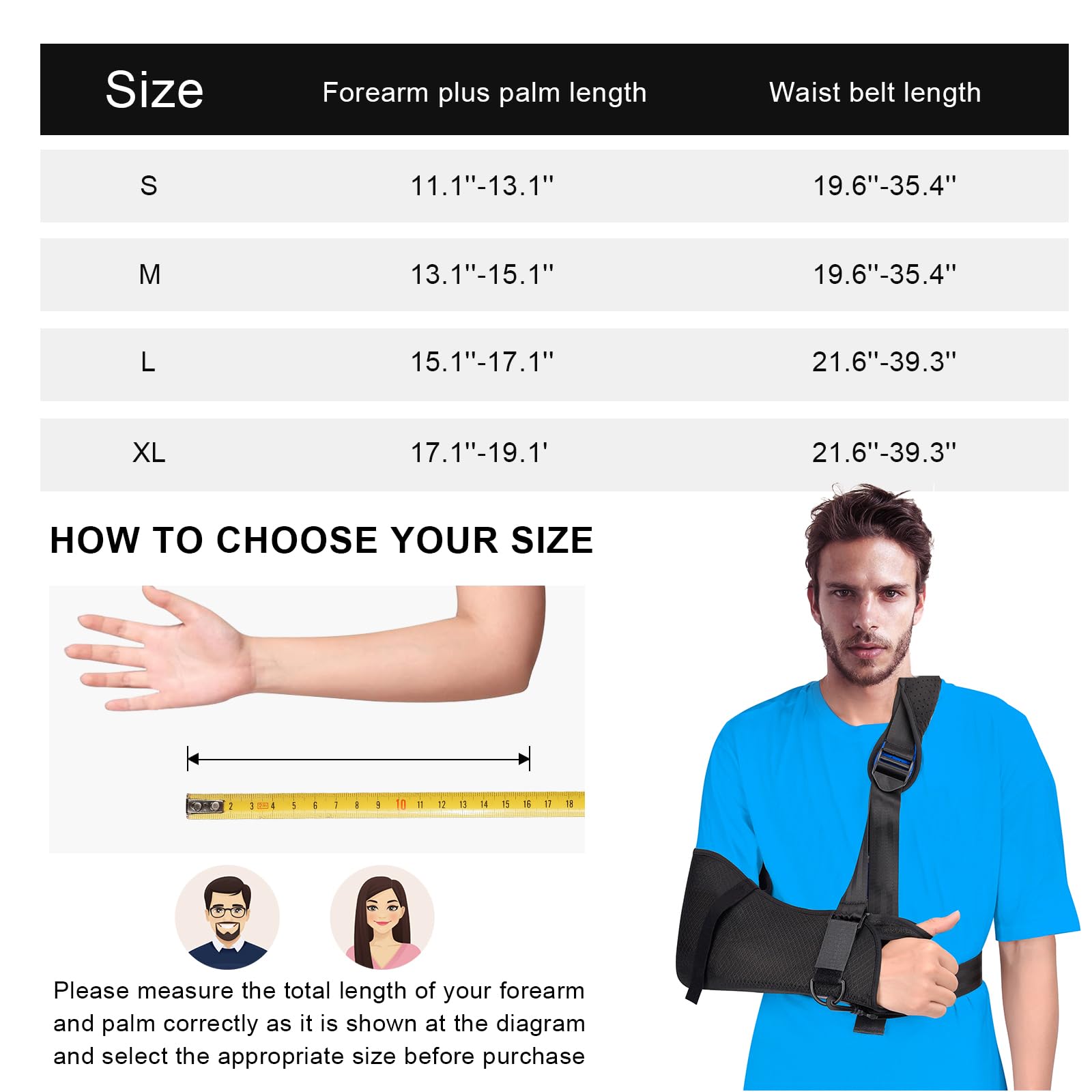 Adult Arm Sling Shoulder Immobilizer with Waist Strap - Adjustable Support for Arm, Shoulder, Elbow & Wrist Injuries, Torn Rotator Cuff, Broken & Fractured Bones - Universal Fit for Left or Right Arm - Men & Women - Ideal for Post-Surgery Recovery & Daily Mobility Support