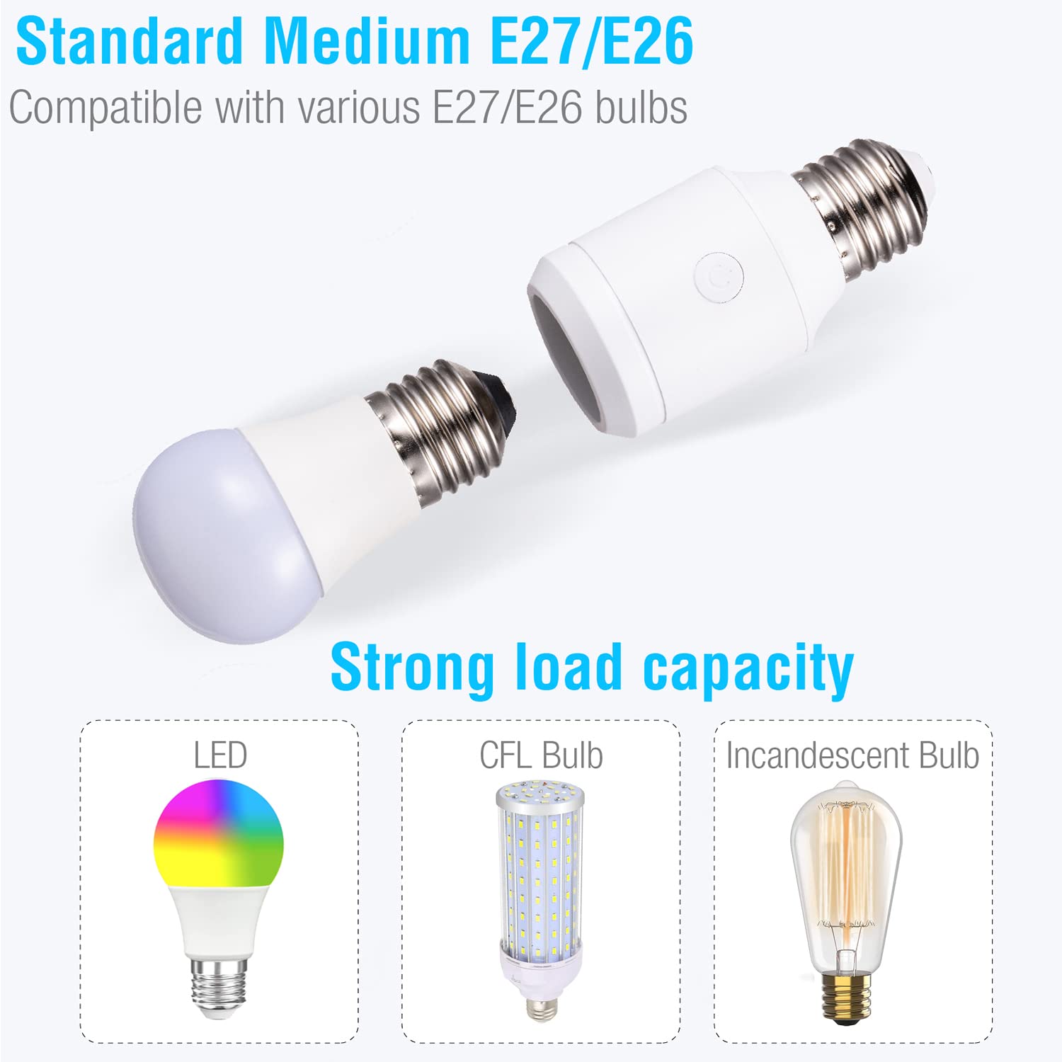 Thinkbee Wireless Remote Control Light Socket Kit - E26 E27 Bulb Base Holder, Screw-in Lamp Socket for Pull Chain Ceiling Lights (No Wiring Needed) - Perfect for Bedroom, Living Room & Staircase Lighting