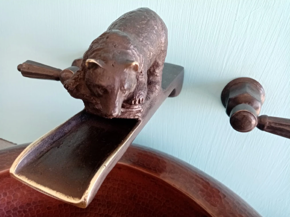 Bronze Bear Waterfall Faucet - Modern Bathroom Sink Faucet with High Arc Spout, Matte Black Finish for Vanity, Powder Room, and Guest Bathroom Decor