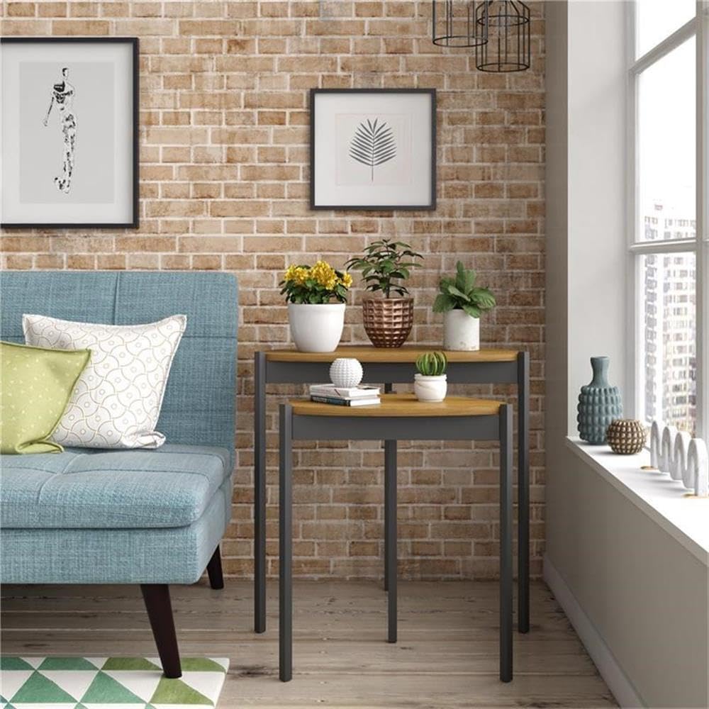 Novogratz Tallulah Walnut & Gray Nesting Tables - Set of 3 Modern Side Tables for Living Room, Bedroom & Office - Space Saving End Tables with Storage Shelf