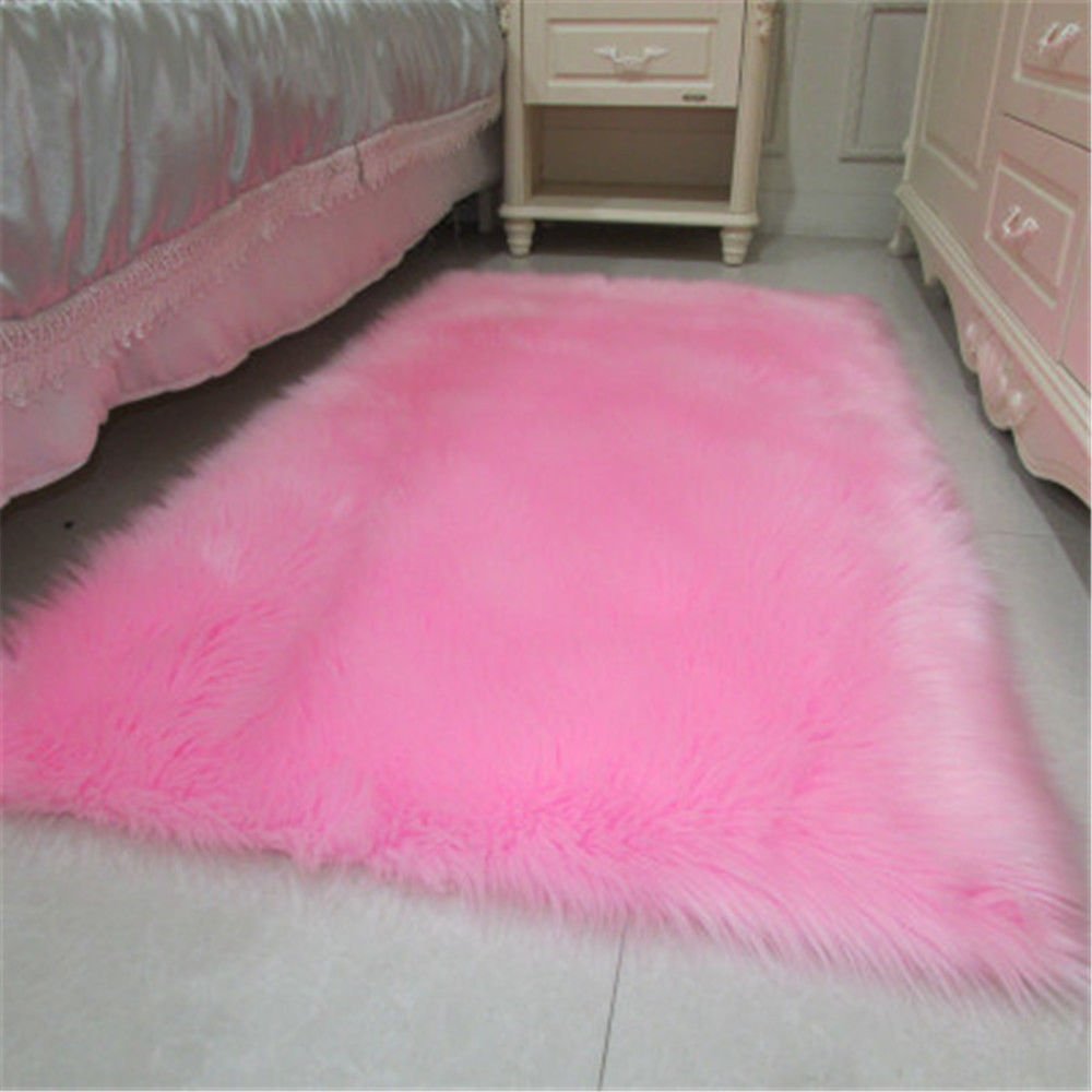 Luxury Faux Fur Sheepskin Area Rug - Soft Fluffy Shaggy Rectangle Carpet for Baby Bedroom & Home Decor (3.3x6.7 Feet, Pink) - Perfect for Nursery, Living Room, Dorm & Cozy Spaces