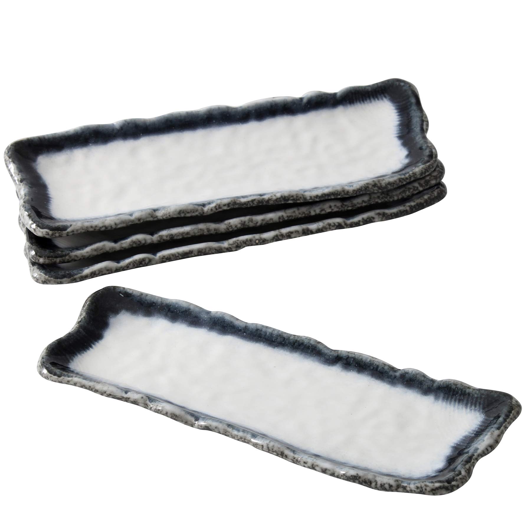 Premium Japanese Sushi Plates Set - 12.5 Inch Stoneware Rectangular Sashimi & Sushi Serving Dishes (Set of 4, Blue & White) - Perfect for Home Dining, Restaurants & Japanese-Themed Parties