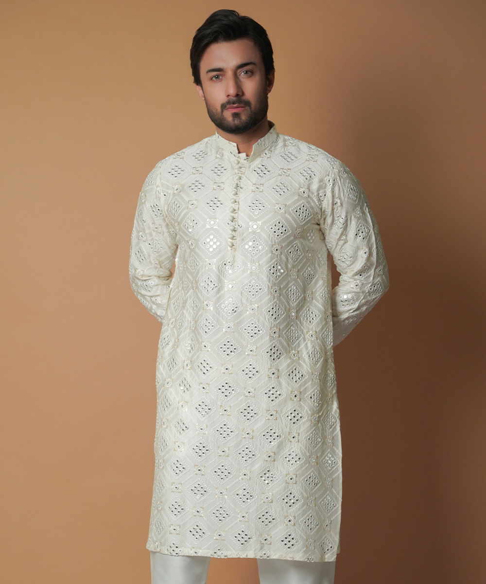 Dynamic 9mm Cream & Ivory Embroidered Kurta Set for Women | Traditional Indian Ethnic Wear | Perfect for Festivals, Weddings & Special Occasions