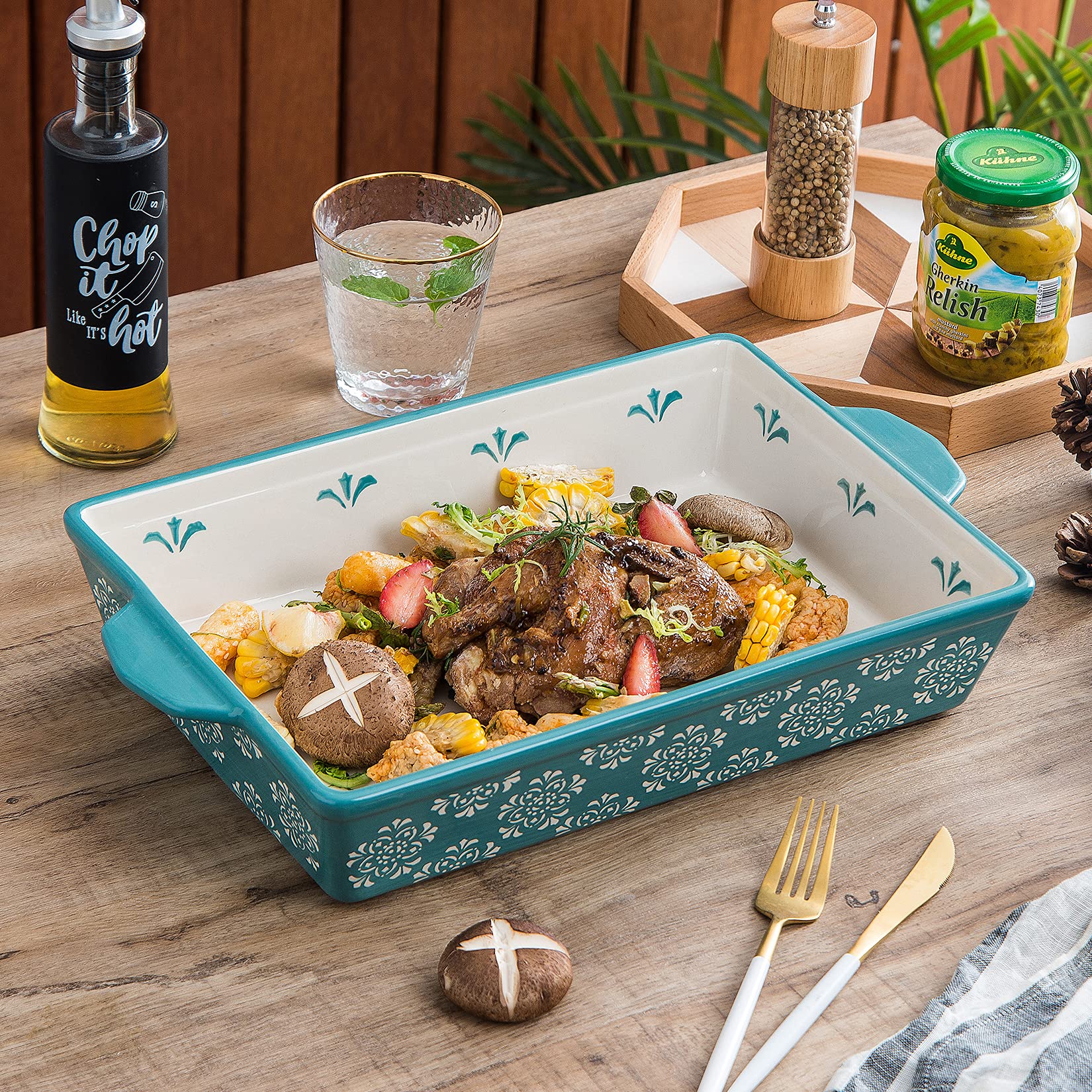 **9x13 Inch Ceramic Casserole Dish with Handles - Nonstick Oven Safe Baking Pan for Lasagna, Casseroles & More - Turquoise Kitchen Bakeware for Home Cooking & Entertaining**