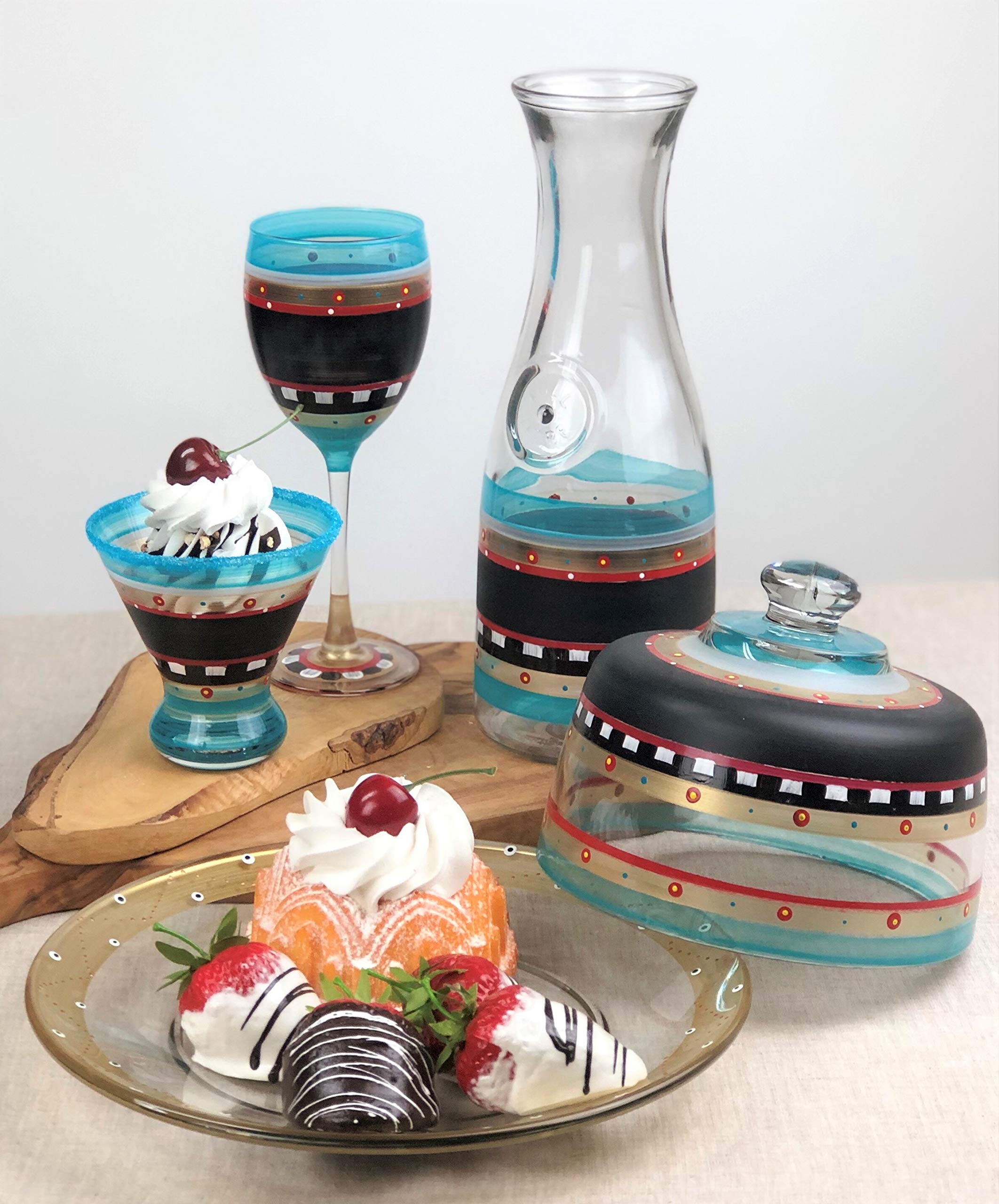 Hand Painted Wine Glasses Set of 2 - Moroccan Mosaic Chalk Collection - Customizable Glassware by American Artists - Unique Decorative Drinking Glasses for Wine, Chalkboard Personalization - Perfect for Dinner Parties, Weddings & Home Decor