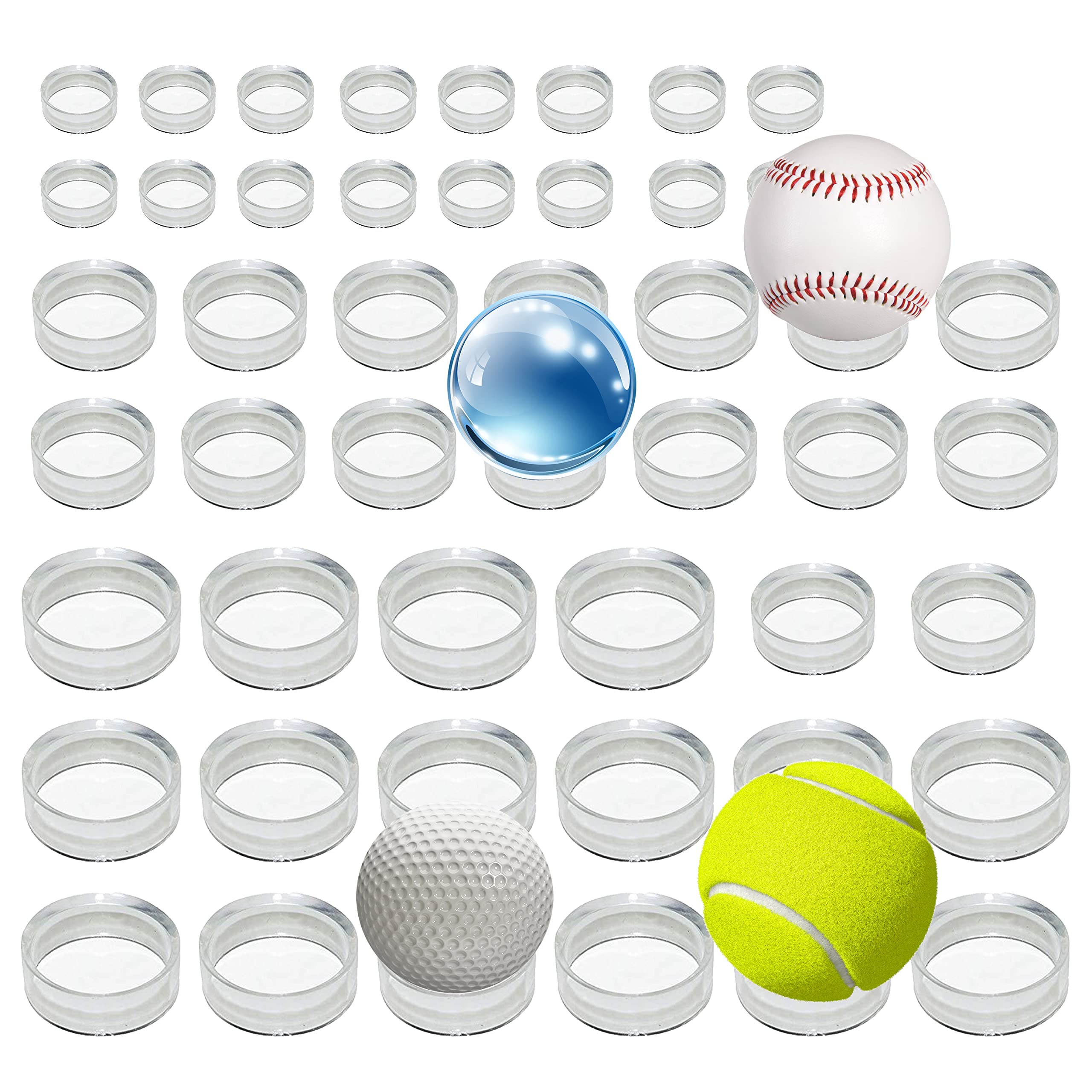 48-Piece Clear Sphere Stand Holder Set - Round Display Stand for Golf Balls, Baseballs, Softballs & Tennis Balls - Perfect for Sports Memorabilia, Marbles & Collectibles (Small/Medium/Large Sizes) - Ideal for Showcase, Retail Displays & Home Decor