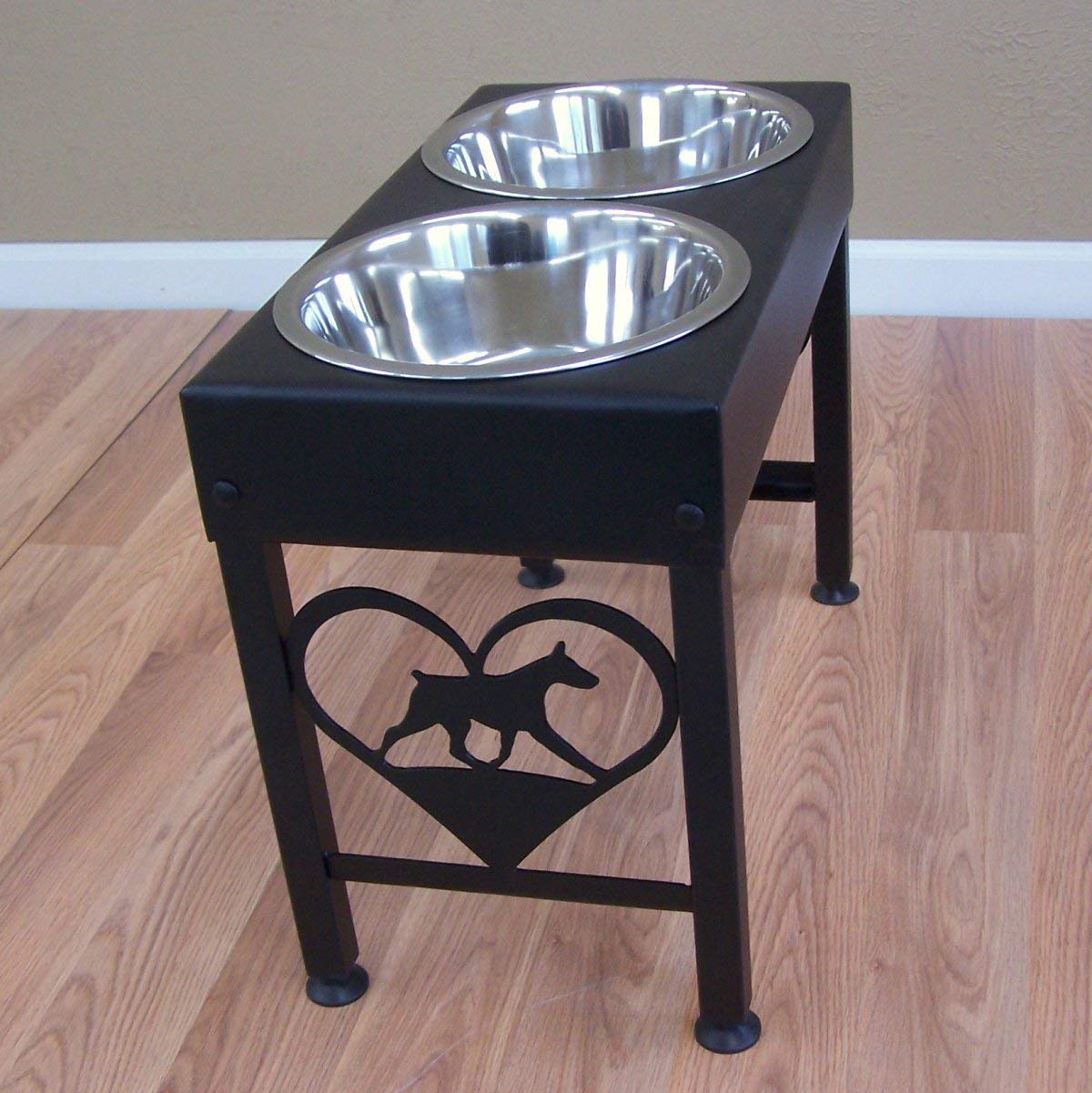 16 Inch Tall Large Elevated Dog Feeder for Doberman Pinscher - Double 3 Quart Stainless Steel Raised Bowls with Powdercoat Finish, Made in USA - Perfect for Large Breed Dogs in Home or Outdoor Use