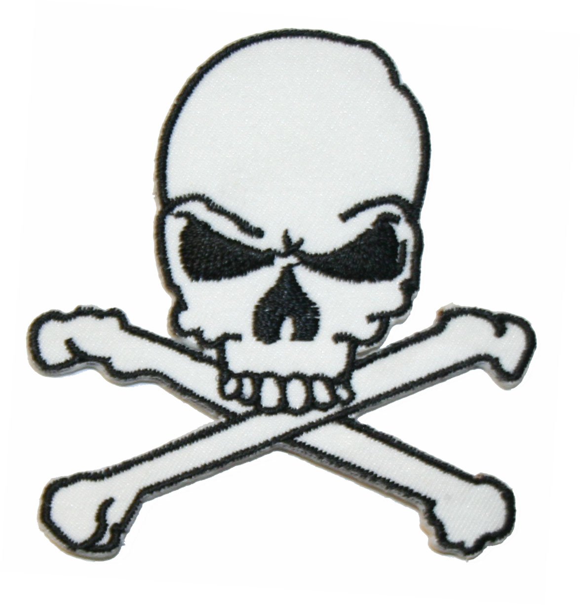 White Skull Crossbones Embroidered Iron On Patch for Biker Jackets & Vests - Death Danger Symbol for Motorcycle Gear & DIY Clothing