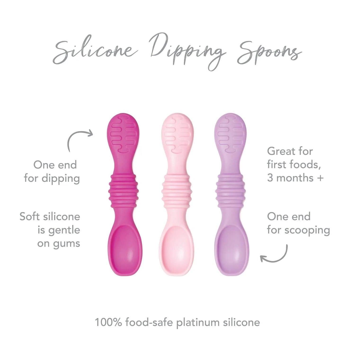 Bumkins Silicone Dipping Spoons Set of 3 - BPA-Free Baby Feeding Utensils for Purees, Yogurt & Snacks - Dishwasher Safe Toddler Spoon for Easy Cleaning