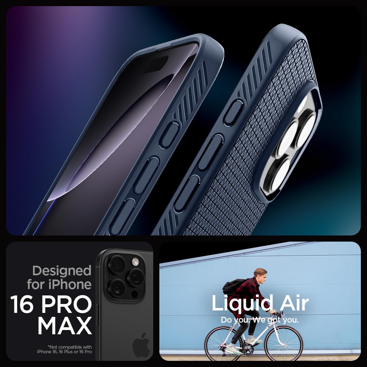 Spigen Liquid Air Armor Case for iPhone 16 Pro Max - Slim Protective Navy Blue Cover | Shockproof & Scratch Resistant | Perfect for Work, Travel & Everyday Use