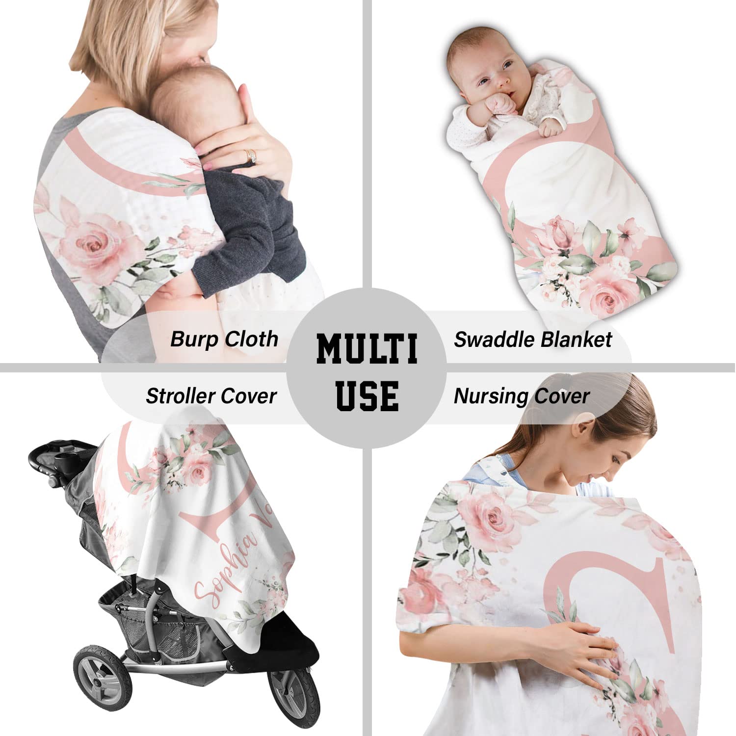 Personalized Baby Girl Blanket with Custom Name & Floral Watercolor Design - Soft Monogram Blanket for Newborn, Nursery, Christening & Photo Shoots - Perfect Baby Shower Gift & Keepsake