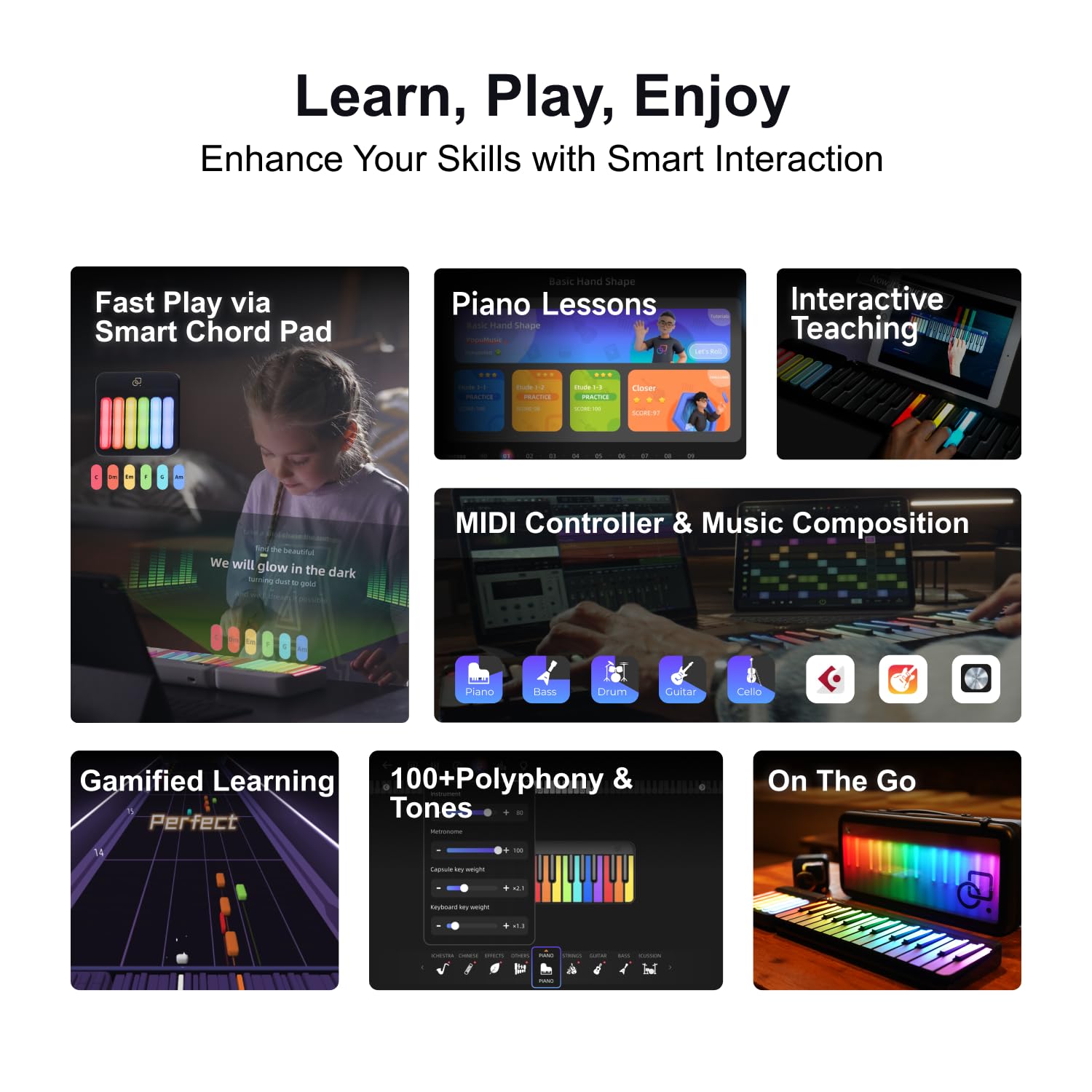 Smart Piano Keyboard with Speaker - 88 Key Electric Keyboard for Beginners, Rainbow Backlit Keys, 256 Tones & 100+ Chords, MIDI Controller with Sustain Pedal Jack - Perfect for Home Learning, Music Production & Live Performances