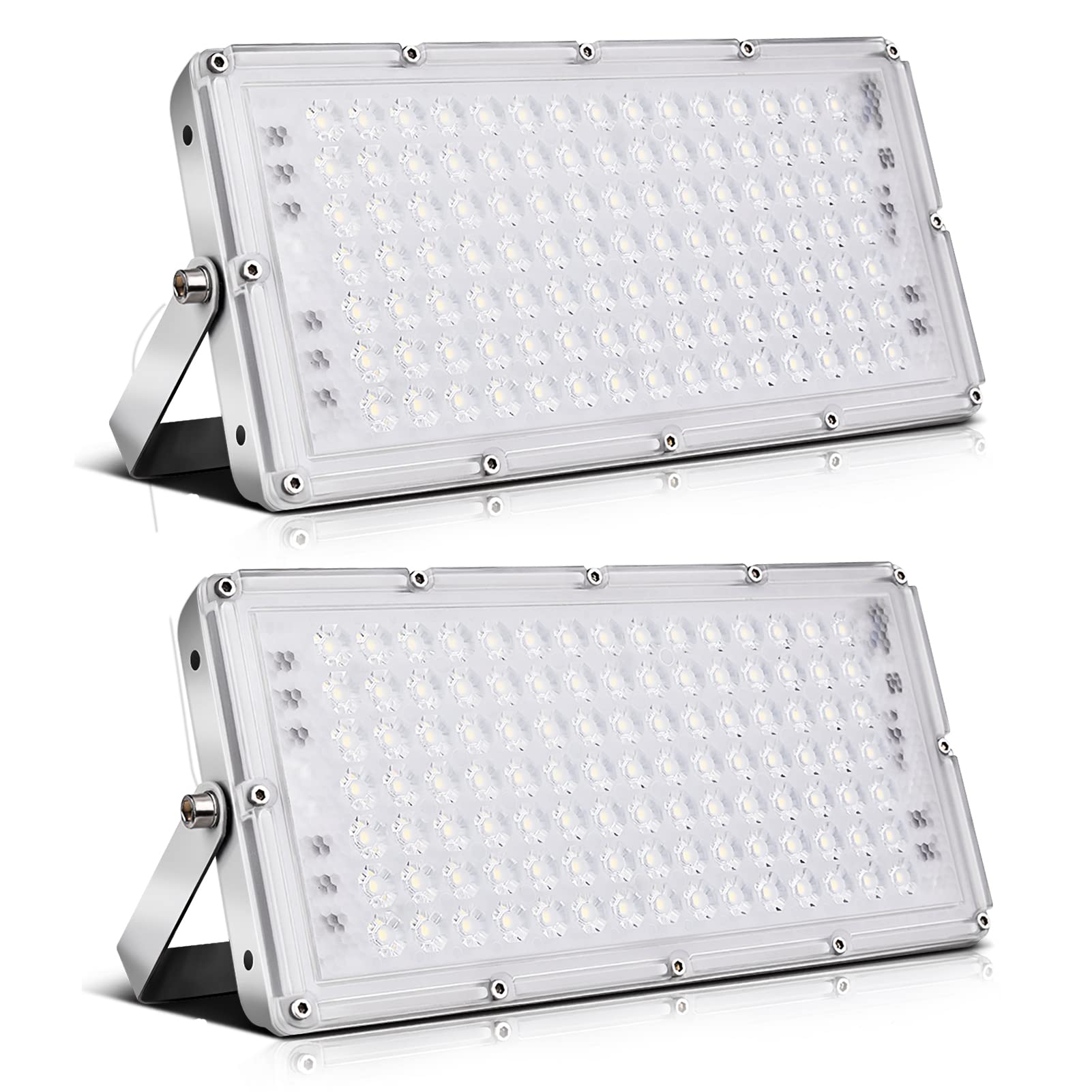 Viugreum 100W LED Flood Lights Outdoor, 8000LM Super Bright Waterproof Work Light, 6000K Daylight White Security Lighting for Garage, Yard, Garden, Stadium - 2 Pack - Perfect for Nighttime Safety and Landscape Illumination