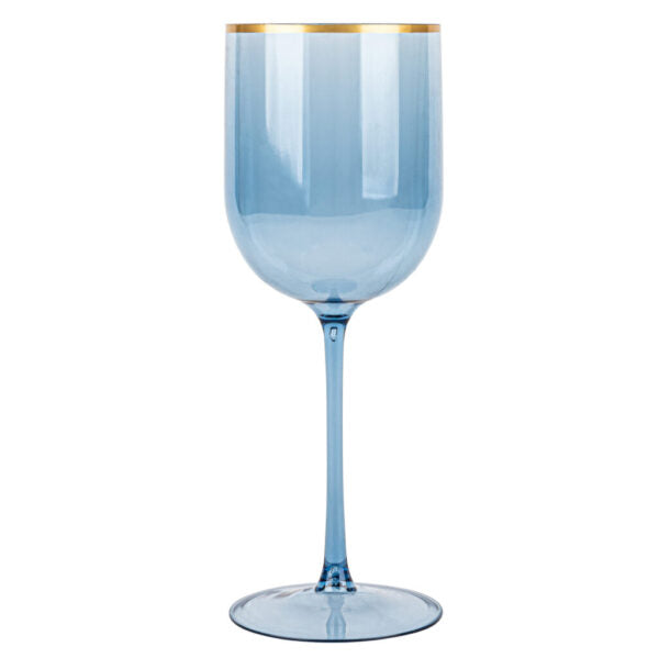 12 Oz Blue Plastic Wine Goblets with Gold Rim - Set of 5 - Perfect for Parties, Weddings, and Home Entertaining