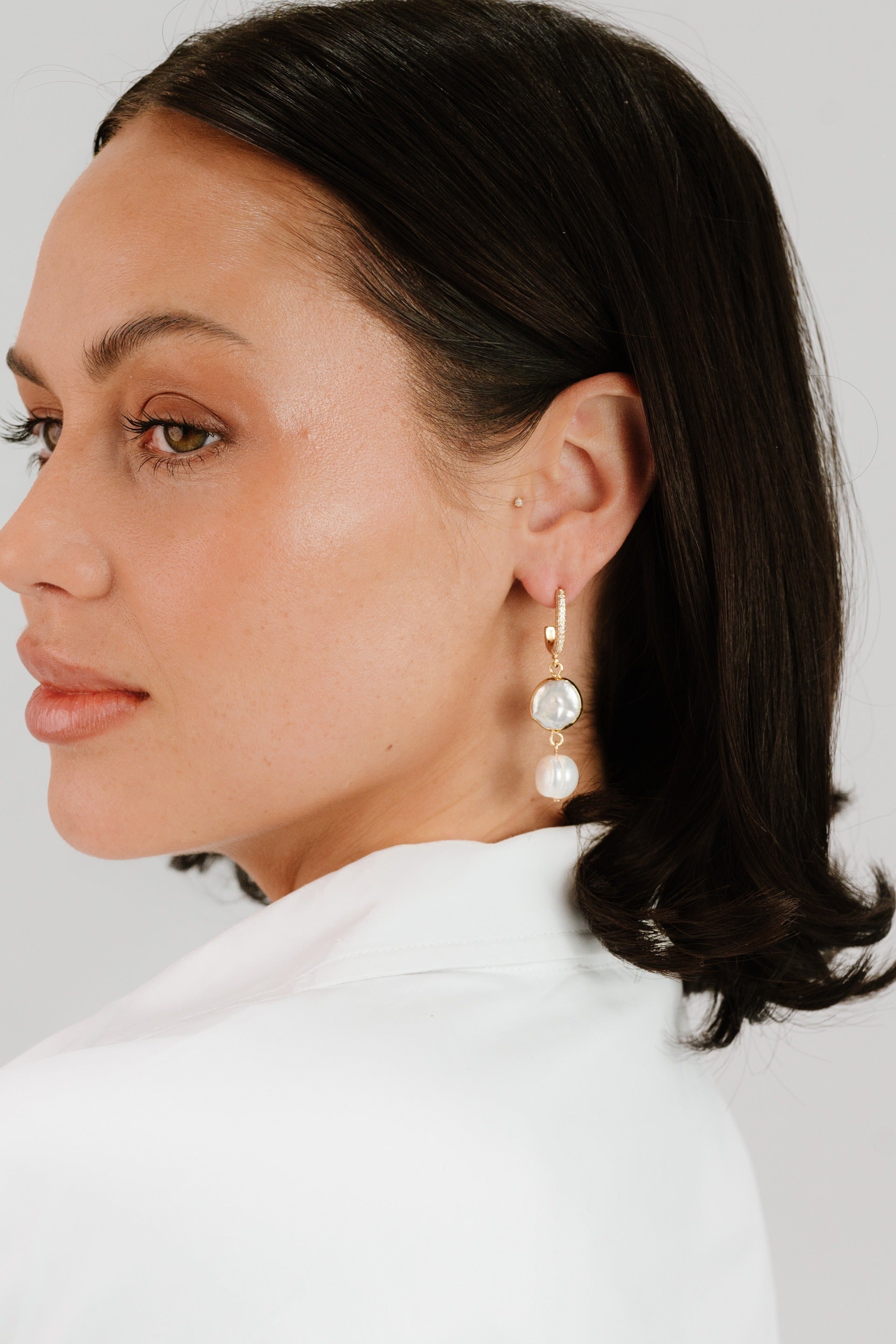 Dangling Freshwater Pearl Huggie Hoop Earrings for Women - Elegant Pearl Drop Earrings for Daily Wear & Special Occasions