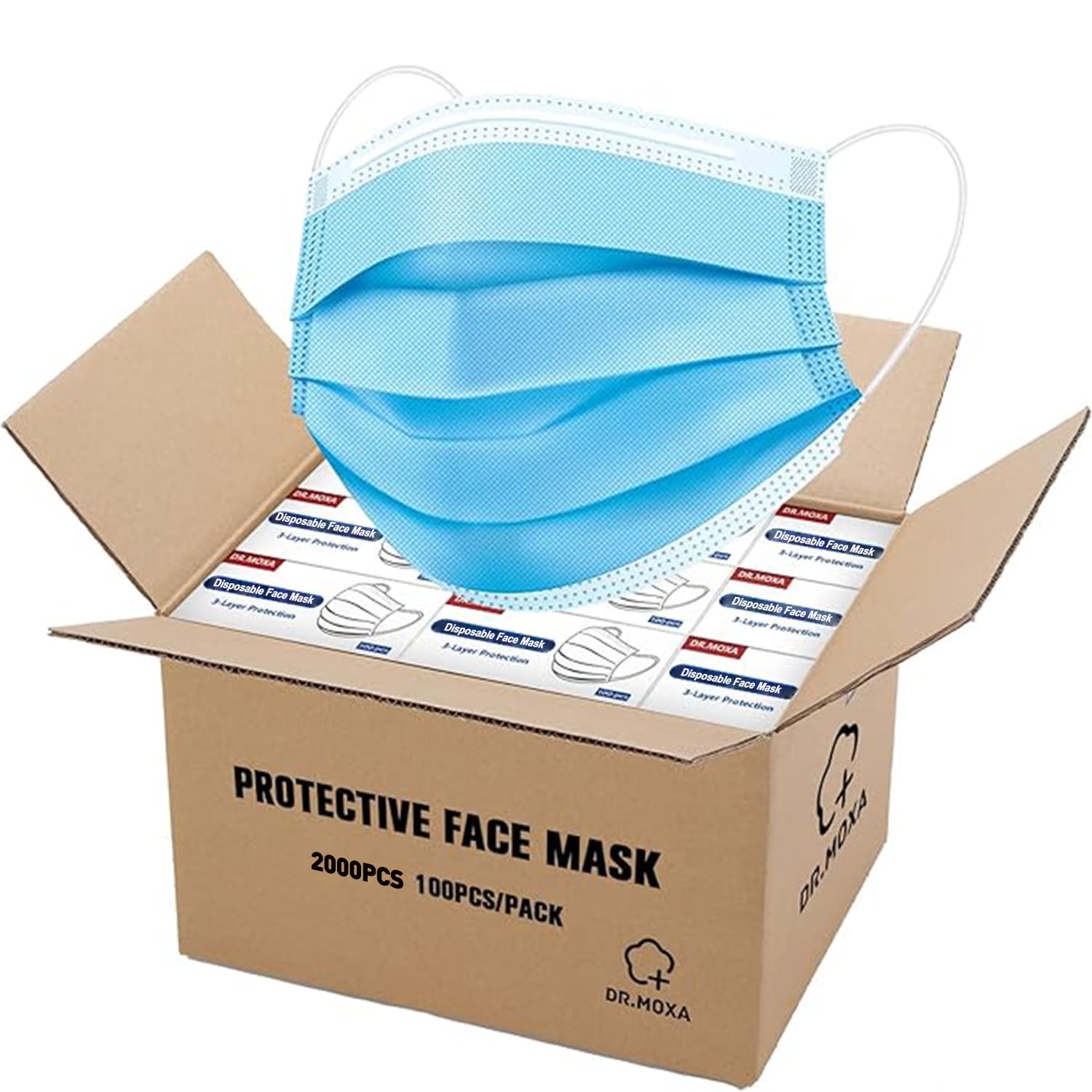 DR.MOXA Disposable Face Masks 100 Pack, 3-Ply Protection with >95% PFE - Comfortable & Breathable for Daily Use, Work, Travel, and Public Safety