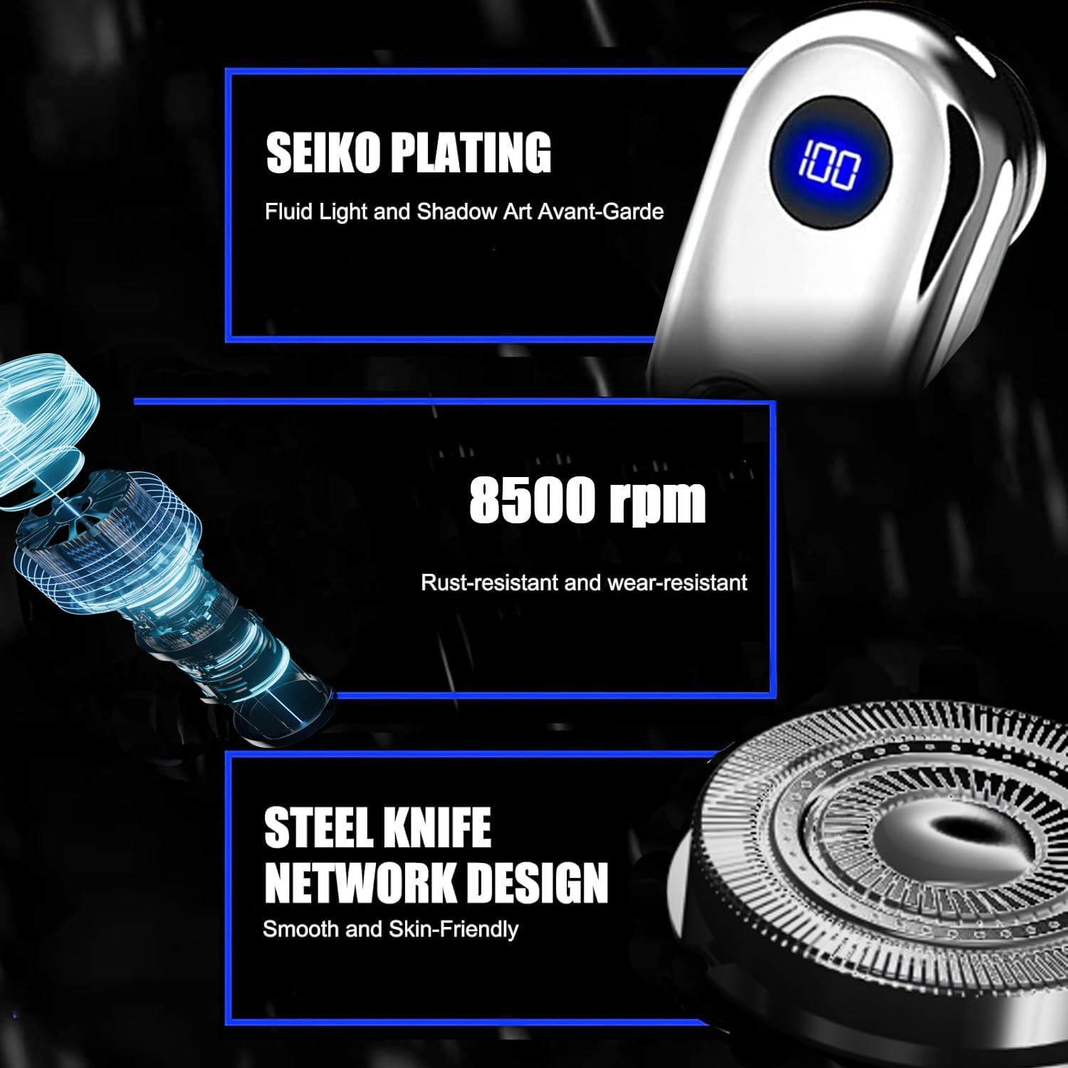 Portable Mini Electric Shaver - 8500 RPM High Speed with 20-Sided Stainless Steel Blade & Battery Level Indicator - Long Lasting 30-Day Use for Men's Grooming - Perfect for Home, Car, Travel & Business Trips