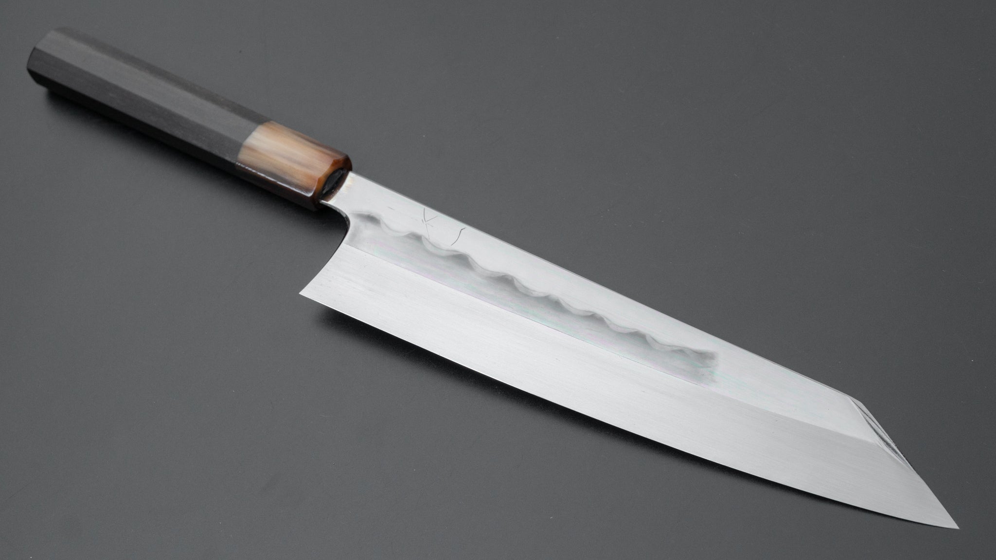 Hitohira Togashi White #1 Notaremon Mizu Honyaki Kiritsuke Gyuto 240mm Japanese Chef Knife with Taihei Ebony Handle & Saya (#074) - Premium Kitchen Knife for Sushi, Sashimi & Meat Cutting