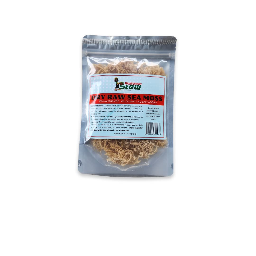 Organic Raw Wildcrafted Jamaican Sea Moss (Chondrus Crispus) - Sun-Dried, Nutrient-Rich Superfood - 4oz/113g - Dr. Sebi Approved - Clean Ocean Harvest | Perfect for Smoothies, Vegan Recipes & Immune Support