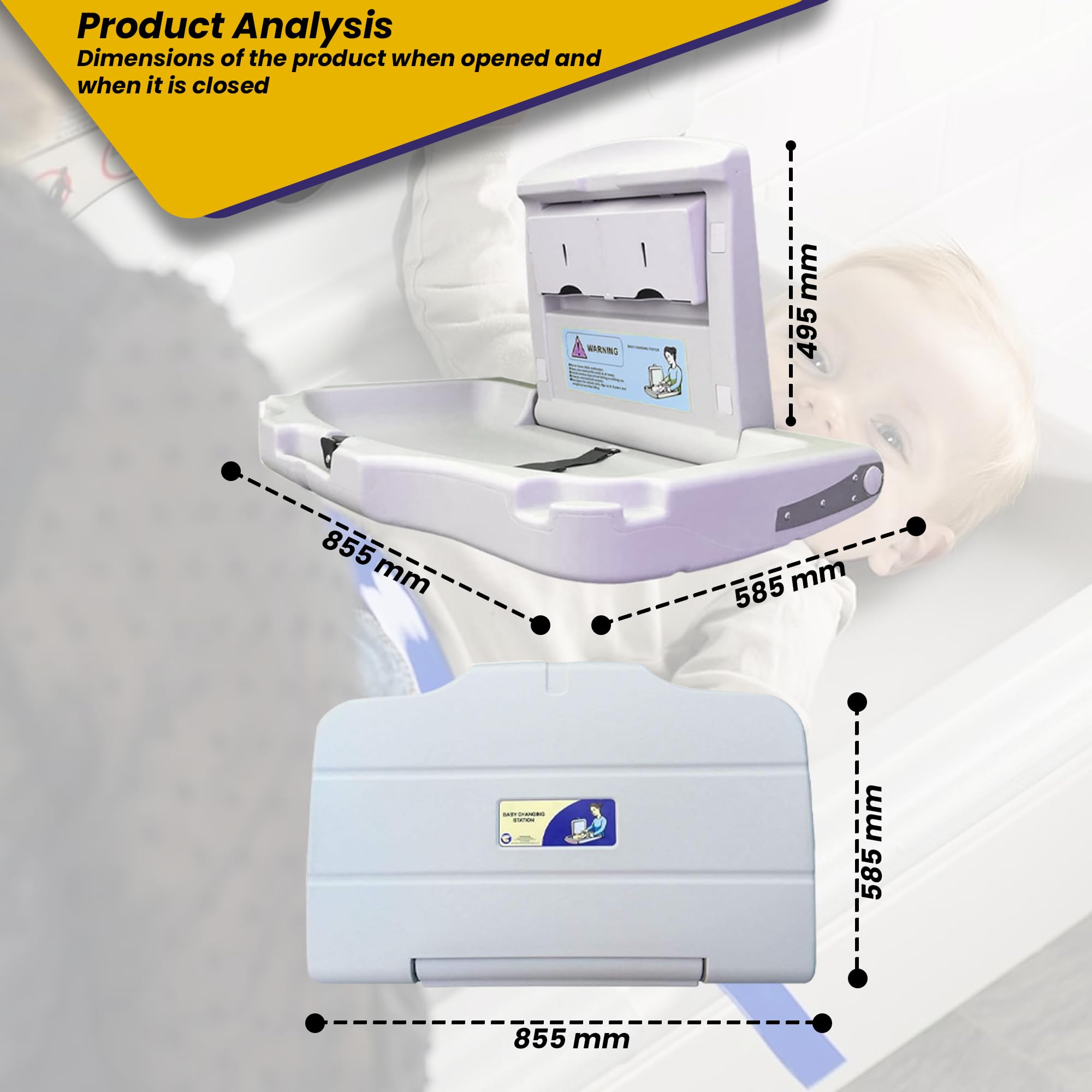 Baby Changing Table - Wall Mounted Folding Changing Station with Adjustable Safety Belts & White Finish | Space-Saving Nursery Solution for Diaper Changes & Baby Care