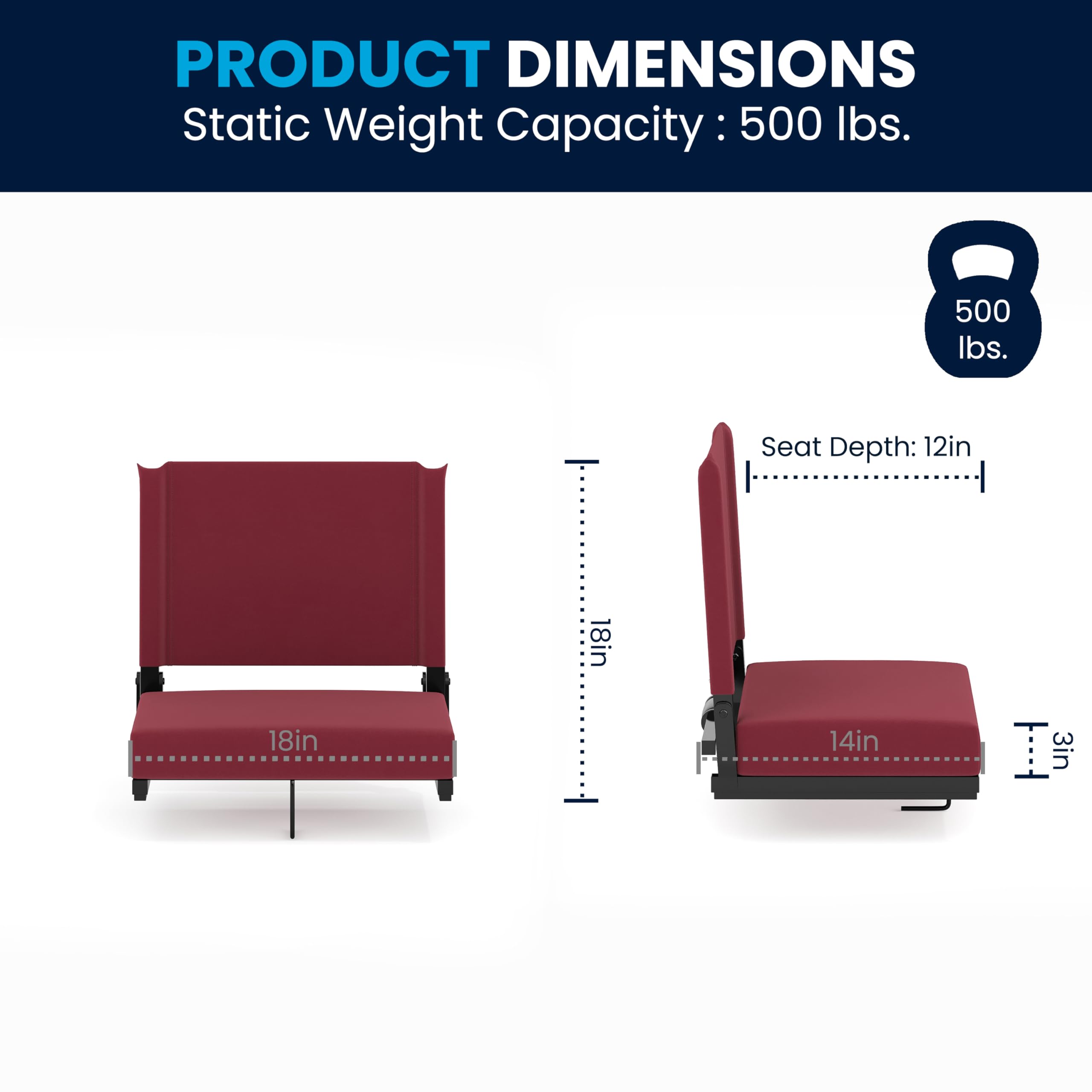 Flash Furniture Grandstand Portable Stadium Seat - Folding Padded Bleacher Chair with Carrying Handle, 500 lb Weight Capacity, Maroon - Perfect for Sporting Events, Concerts & Outdoor Activities