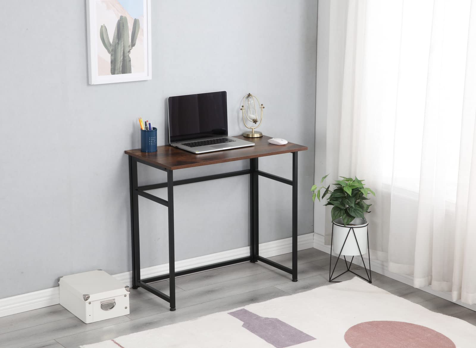 Lazyspace Folding Desk - Compact Computer Desk & Home Office Workstation | Space-Saving Foldable Table for Small Spaces (Rustic Brown/Black) | Perfect for Apartments, Dorms & Home Offices