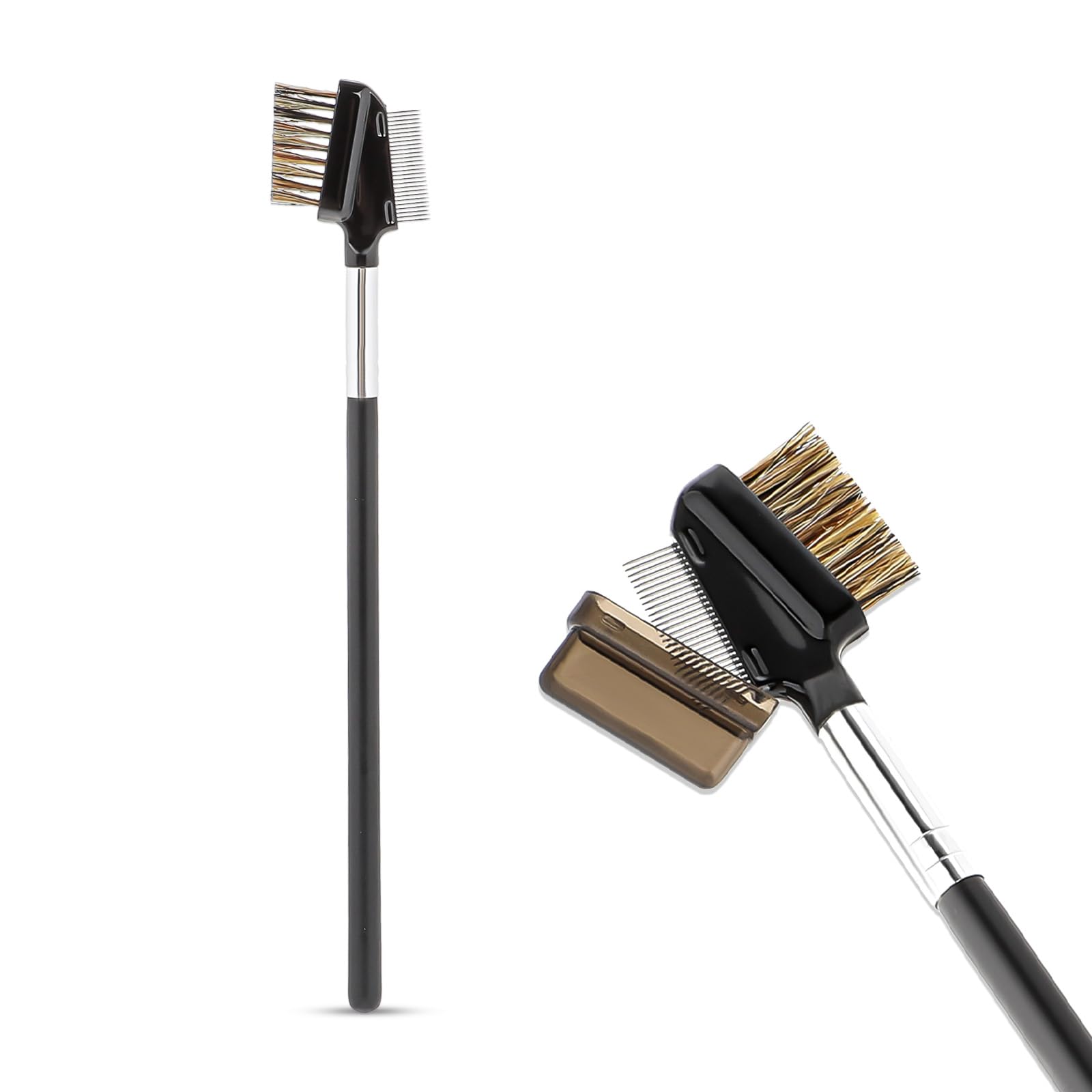 1 Pcs Eyebrow Brush & Eyelash Comb - Reusable Dual-Ended Metal Makeup Tool for Perfect Brows & Lashes - Ideal for Eyelash Extensions, Grooming & Styling (Bristles) - Salon & Home Use