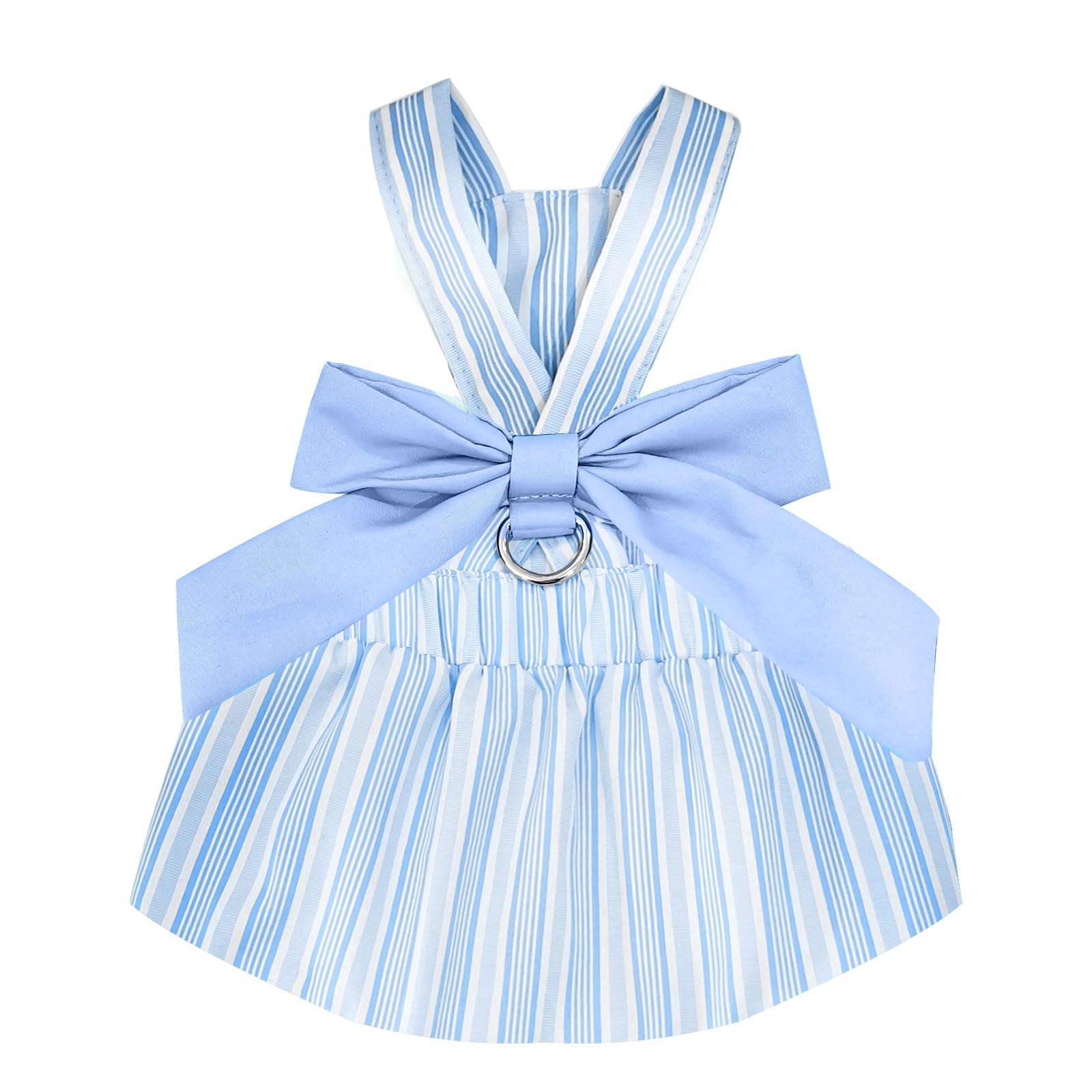 Cute Striped Summer Dog Dress with Bowknot - Adjustable Harness Outfit for Small Dogs, Chihuahua, Yorkie, Pug & Cats (Blue, Large) - Perfect for Birthdays, Parties & Daily Walks
