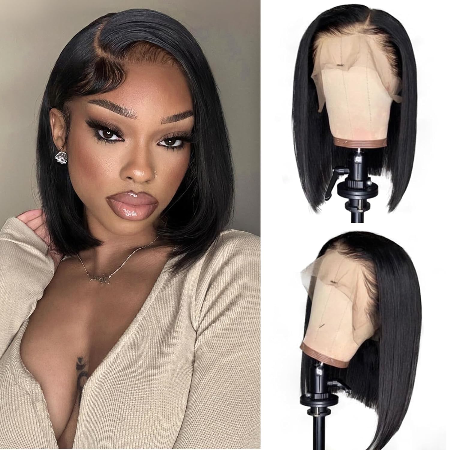 12 Inch Short Bob Wig Human Hair 13x4 HD Transparent Lace Front Wig - Pre Plucked 180% Density Straight Lace Frontal Wig with Baby Hair & Natural Hairline | Glueless Human Hair Wig for Women | Perfect for Daily Wear, Cosplay, and Special Occasions
