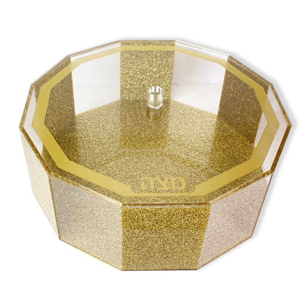 Gold Acrylic Matzah Box with Lid - Hexagon Judaica Holder for Passover Seder - Elegant Lucite Display for Jewish Holidays & Home Decor