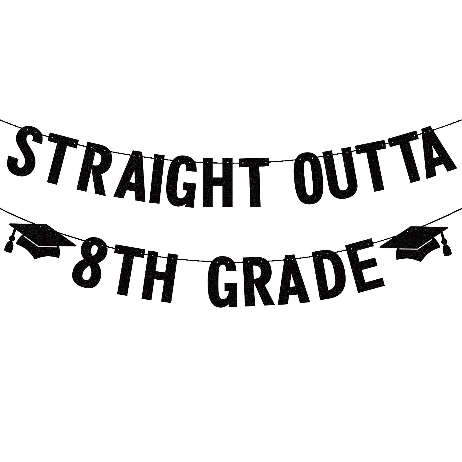 2025 Eighth Grade Graduation Banner - Glitter 'Straight Outta 8th Grade' Party Decor | Congrats Class of 2025 | Perfect for Boys & Girls Graduation Parties, Classroom Decor & School Celebrations