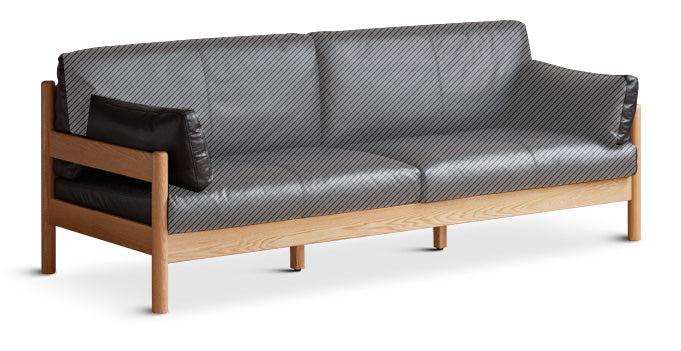 Premium Oak Solid Wood Modern Leather Sofa - Luxury Comfort for Living Room, Office & Lounge Areas