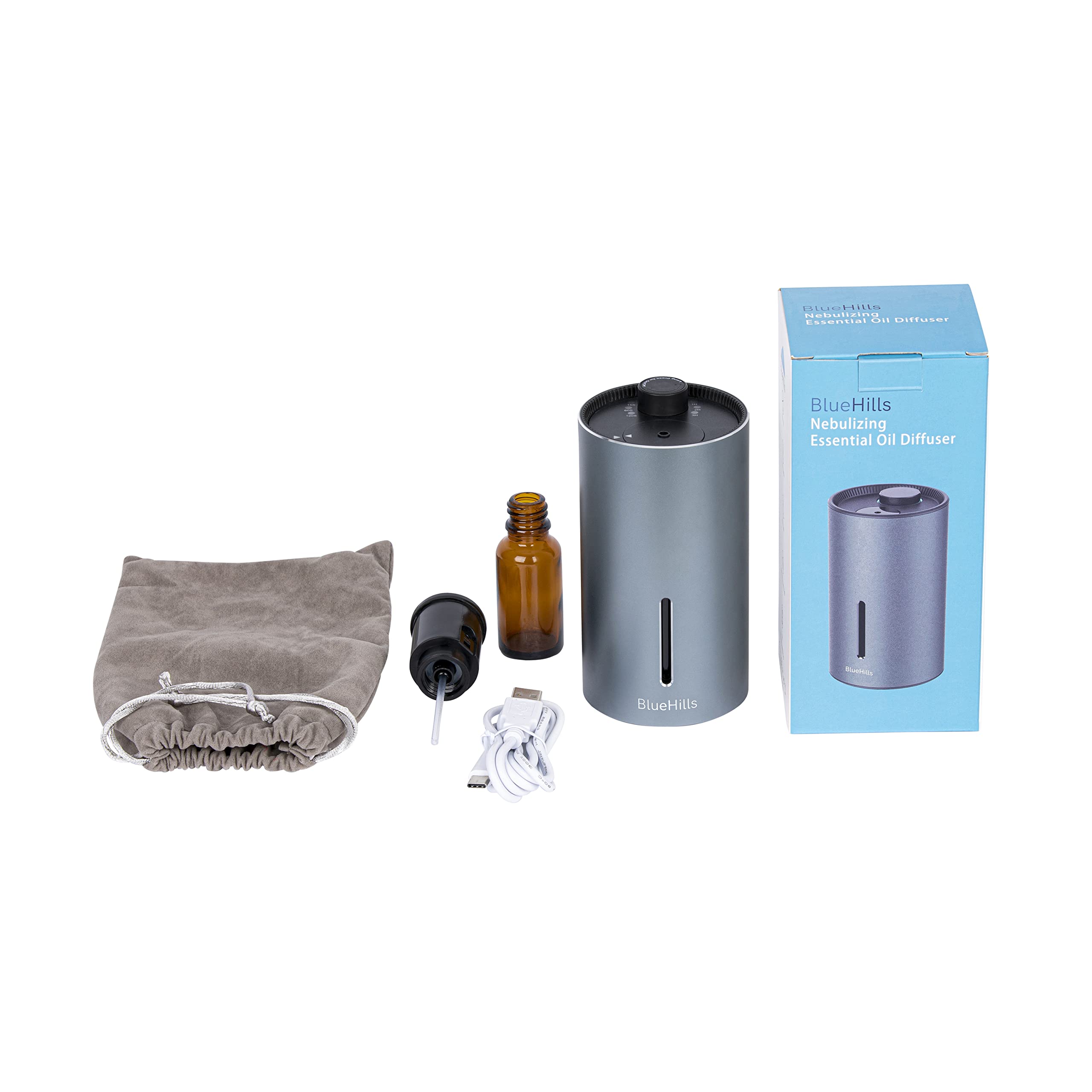 **BlueHills Cordless Essential Oil Diffuser - USB Rechargeable, Large Room & Travel-Friendly, Battery-Operated for Home, Office, Hotel, Car - Long-Lasting Timer, Compact Design (Silver Gray) - Perfect for Aromatherapy, Relaxation & Stress Relief**