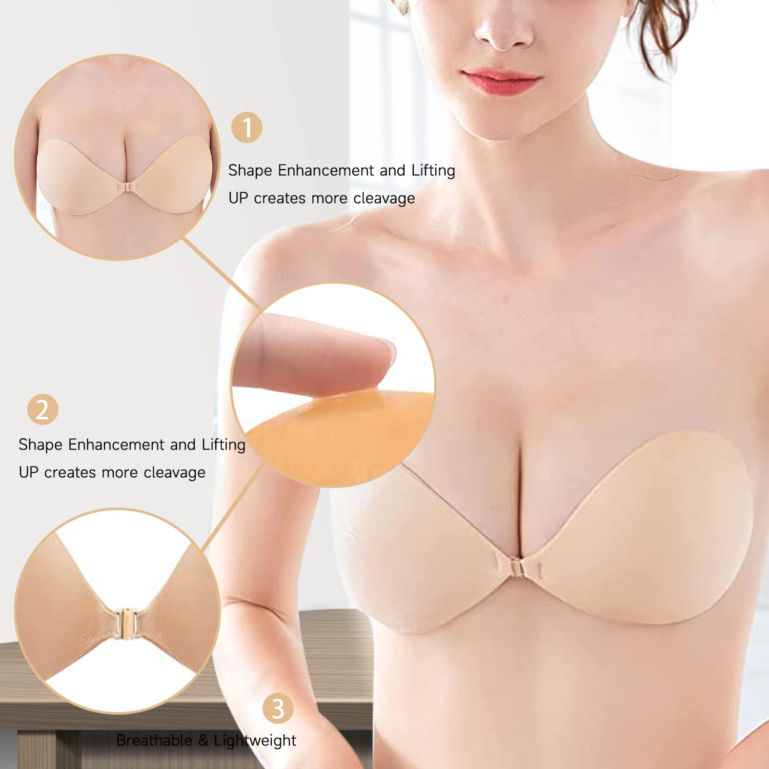 Sticky Bra Push Up - Backless Strapless Adhesive Bra for Women, Invisible Lift Up Bras 2 Pack - Perfect for Backless Dresses, Wedding Gowns & Summer Tops