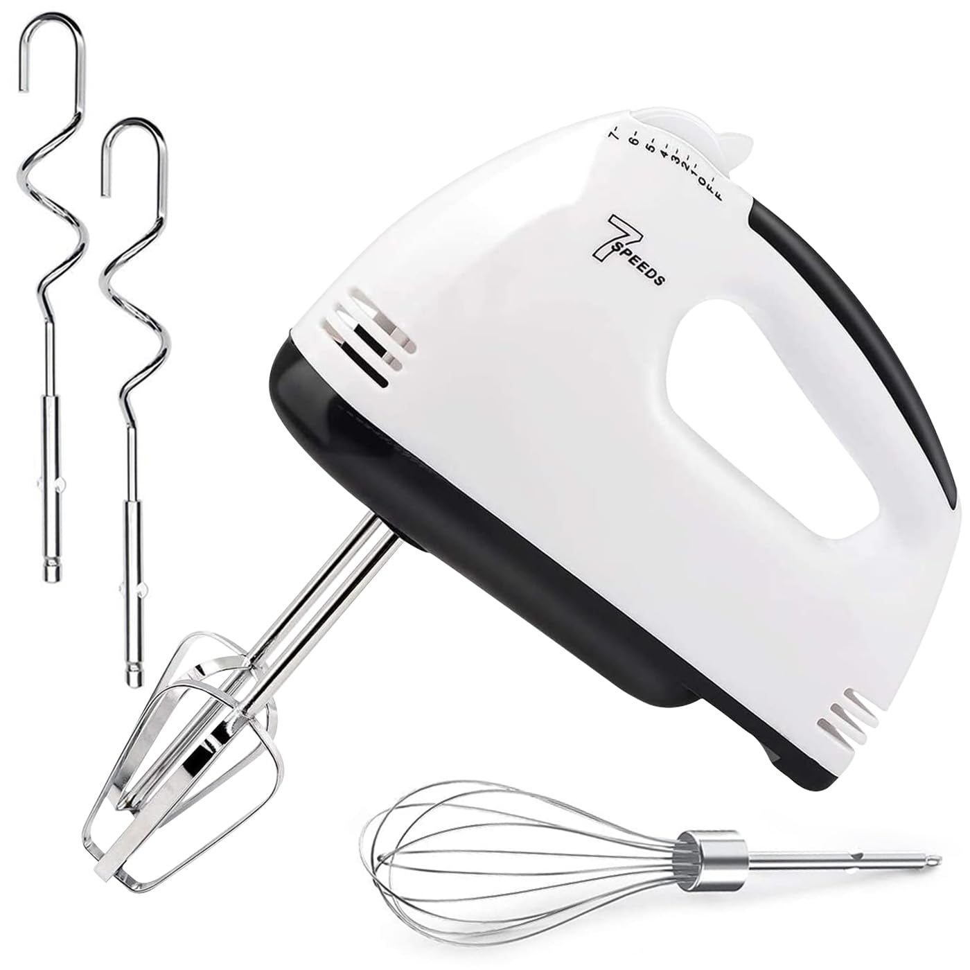 7-Speed Electric Hand Mixer for Baking - Stainless Steel Handheld Whisk with Dough Hooks - Perfect for Cakes, Cookies, Dough & More - Kitchen Baking Essential