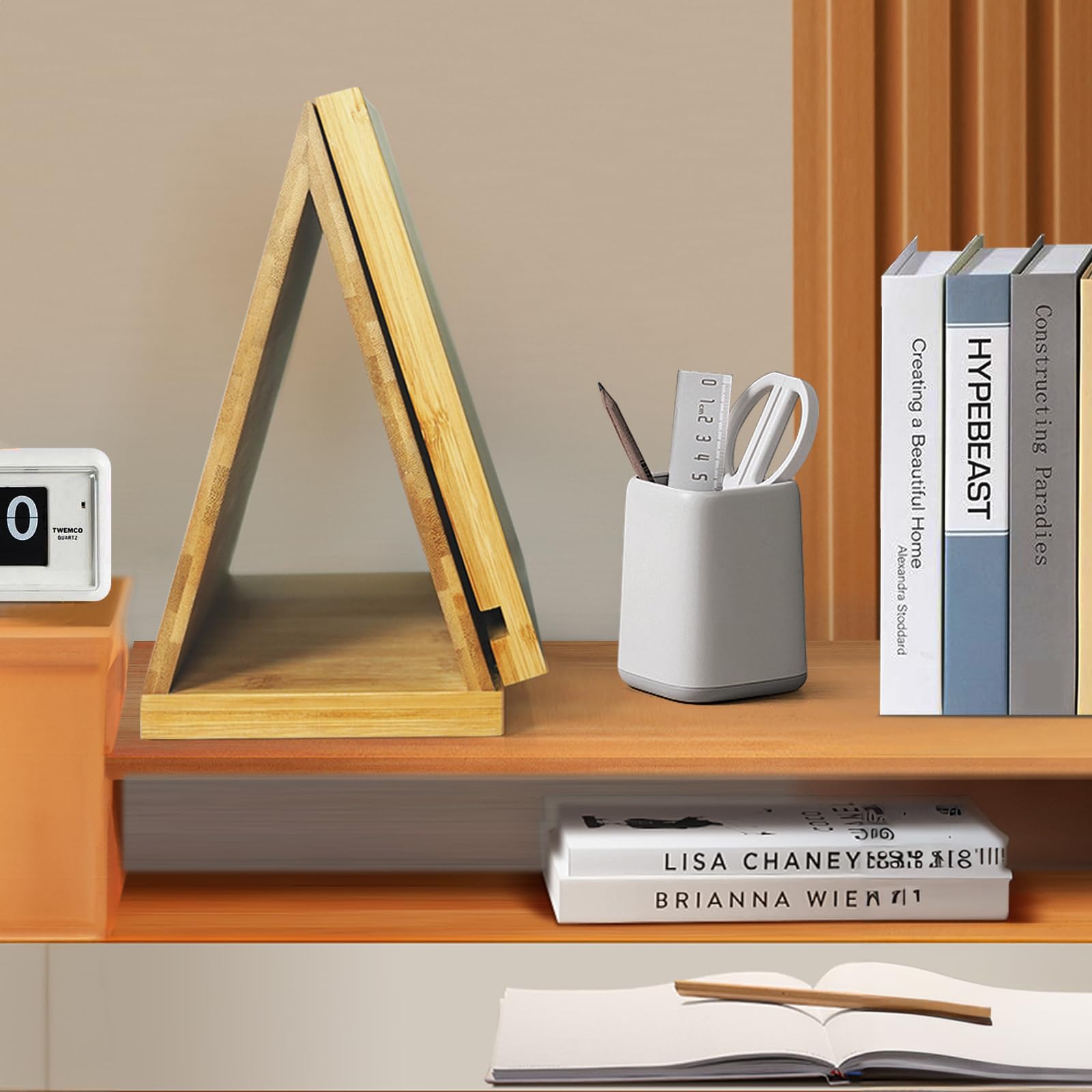 Foldable Bamboo Book Holder with Cup & Pen Holder - Adjustable Reading Stand for Books, Tablets, Kindles - Perfect Gift for Book Lovers & Office Use