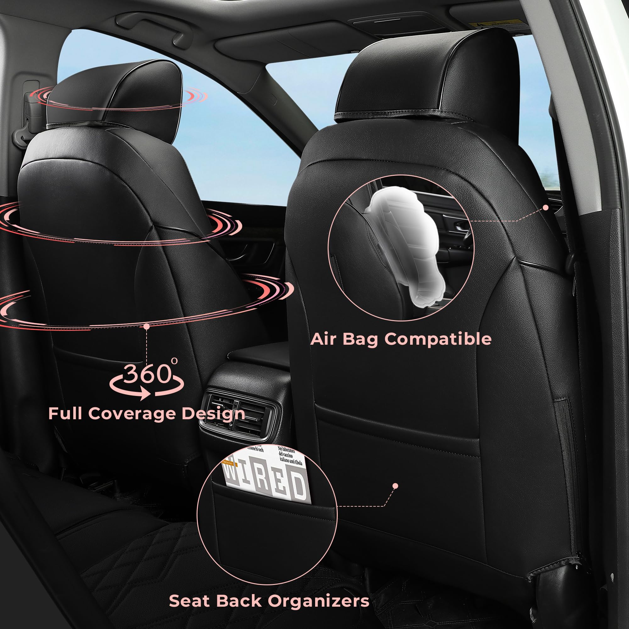FREESOO Custom Fit Honda CRV Seat Covers 2-Pack - Waterproof Leather Front Bucket Seat Protectors for CRV 2017-2022 Models - Premium Black SUV Seat Covers for Comfort & Style (Perfect for Road Trips, Daily Commutes & Pet Protection)