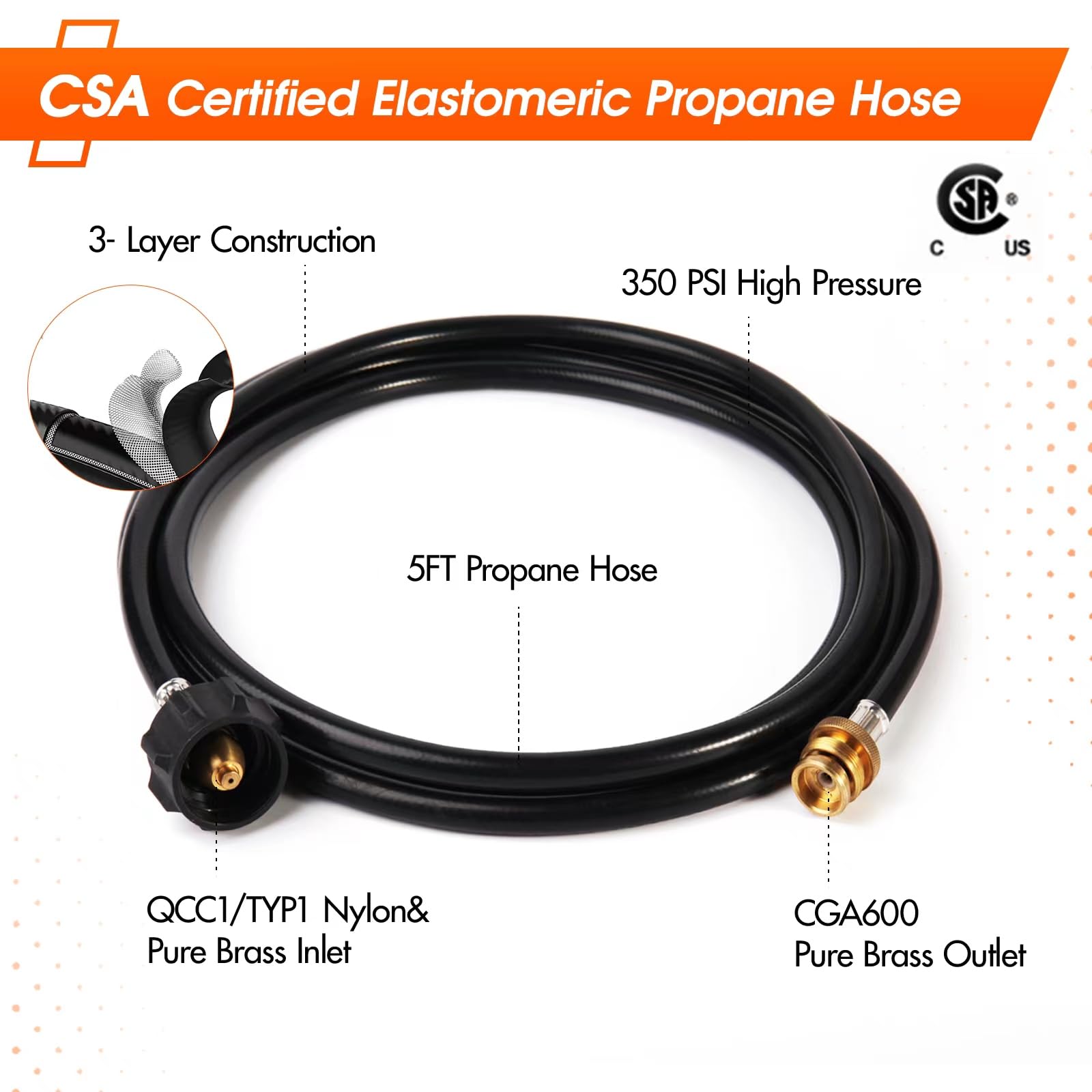 5FT Propane Adapter Hose - 1lb to 20lb Propane Tank Converter Hose for Weber Q, Blackstone Grill, Buddy Heater, Portable Heaters, Griddle & Coleman Stove - Perfect for Outdoor Cooking, Camping & RV Trips